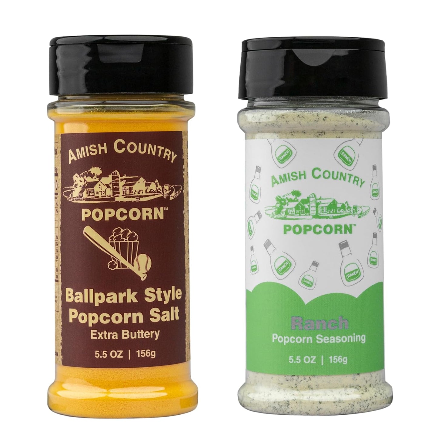 Amish Country Popcorn | Seasoning Variety Pack | BallPark Style ButterSalt - 5.5 oz and Ranch - 5.5 oz Popcorn Seasoning | Old Fashioned, Non-GMO and Gluten Free