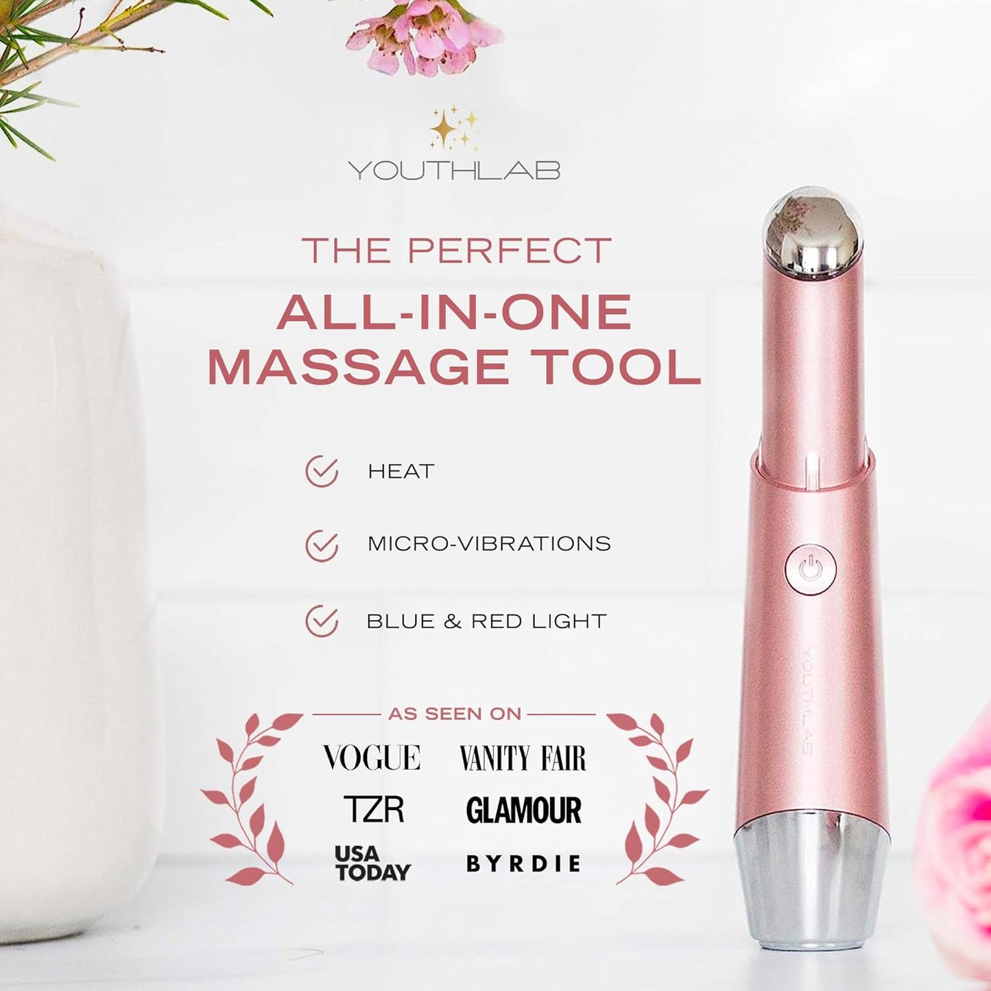 Eye & Face Wand/Tool – Heated Eye Wand with Vibration | Tired Eyes, Brighter Under Area, Redness Relief, Product Absorption, Smoother Skin & Relaxing Massage | Rose Gold