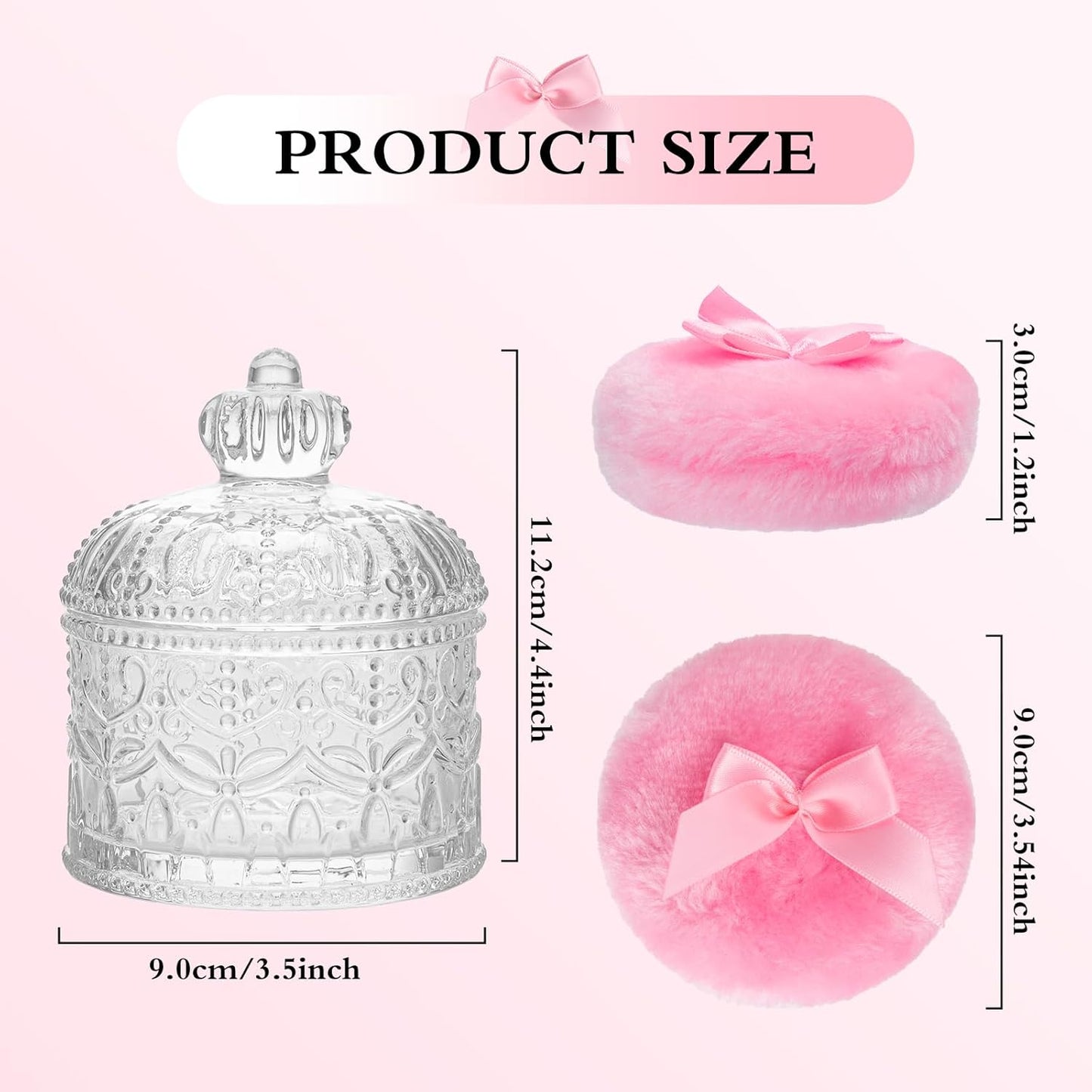 2 Pcs Large Body Powder Puff and Container Powder Container with Puff, Dusting Powder Puff Crystal Case, Body Powder for Women Soft Washable Reusable Velour Face Body Glitter Wet Dry Makeup(Crown)