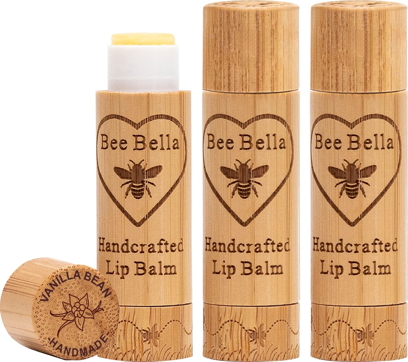 Bee Bella Lip Balm, Vanilla Bean, 3 Pack, Moisturizing Lip Care, 100% Natural, Original Organic Beeswax with Vitamin E, Handmade in USA
