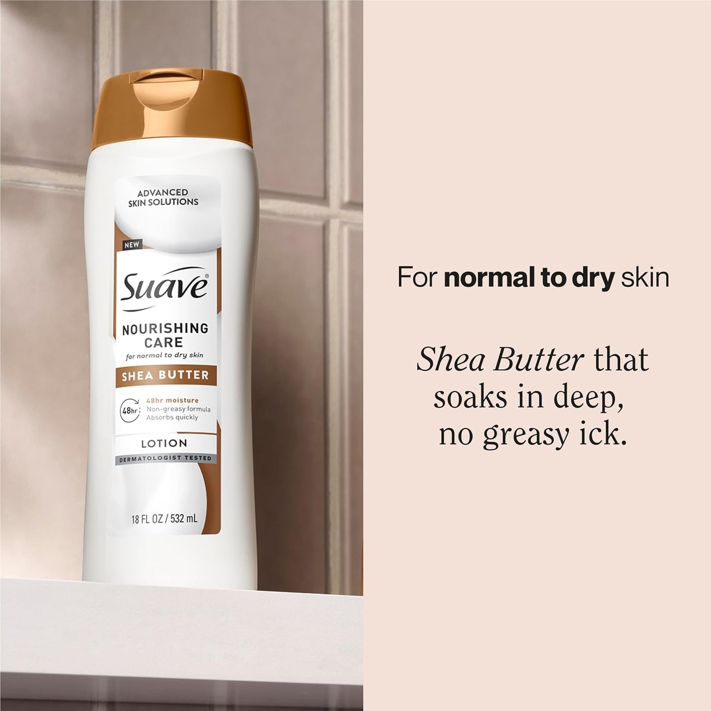 Suave Nourishing Care Hand & Body Lotion with Shea Butter for Women, Deep Moisture for Dry Skin, Fast Absorbing, Allergen Free Moisturizing Cream, 18FL OZ, 6 Pack