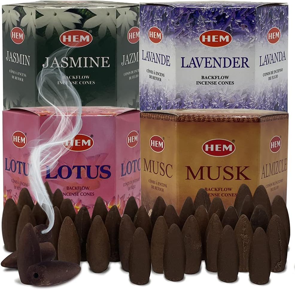 TRUMIRI Incense Cones, 4 Sets of 40 Cones Each, Variety Pack (Jasmine, Lavender, Lotus, Musk) for Waterfall and Mat Bundle