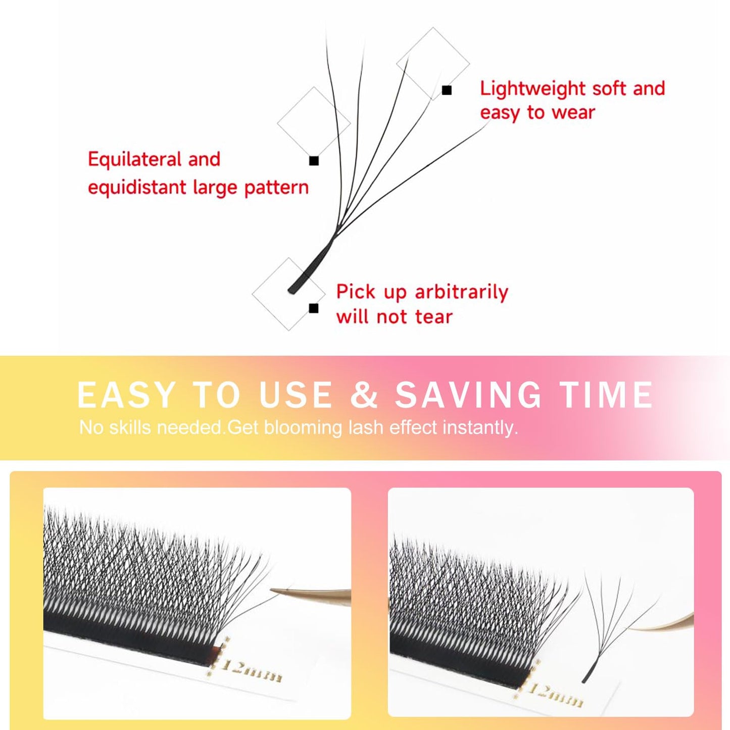 W Lash Extensions 5D Eyelash Extensions W Shape 0.07mm Thickness C Curl Mix 8-15mm Premade Fans Individual Lashes Matte Black Volume 12 Rows Crisscross False Eyelashes(W-5D-0.07-C,8-15mm)