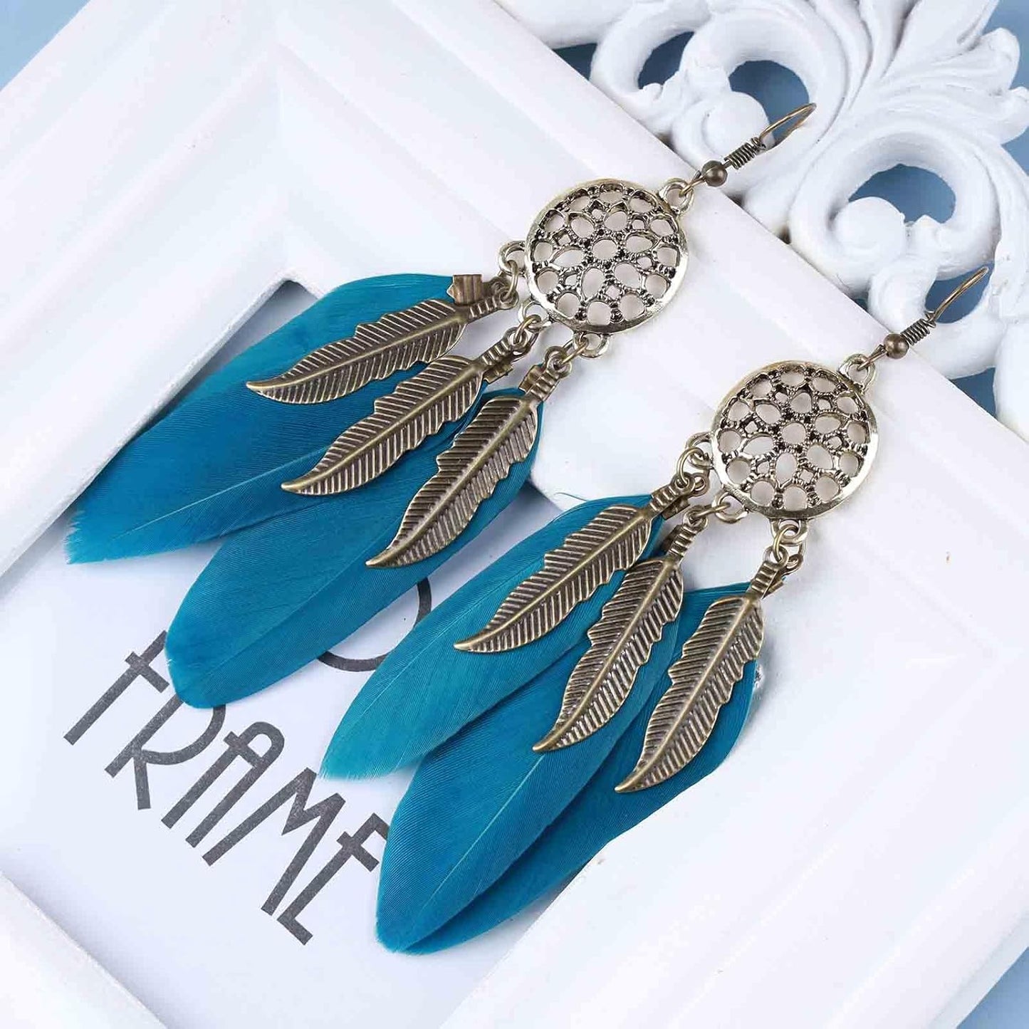 Boho Black Feather Dangle Earrings Long Feather Tassel Earrings Vintage Tribal Feather Earrings Gold Feather Drop Earrings Jewelry for Women