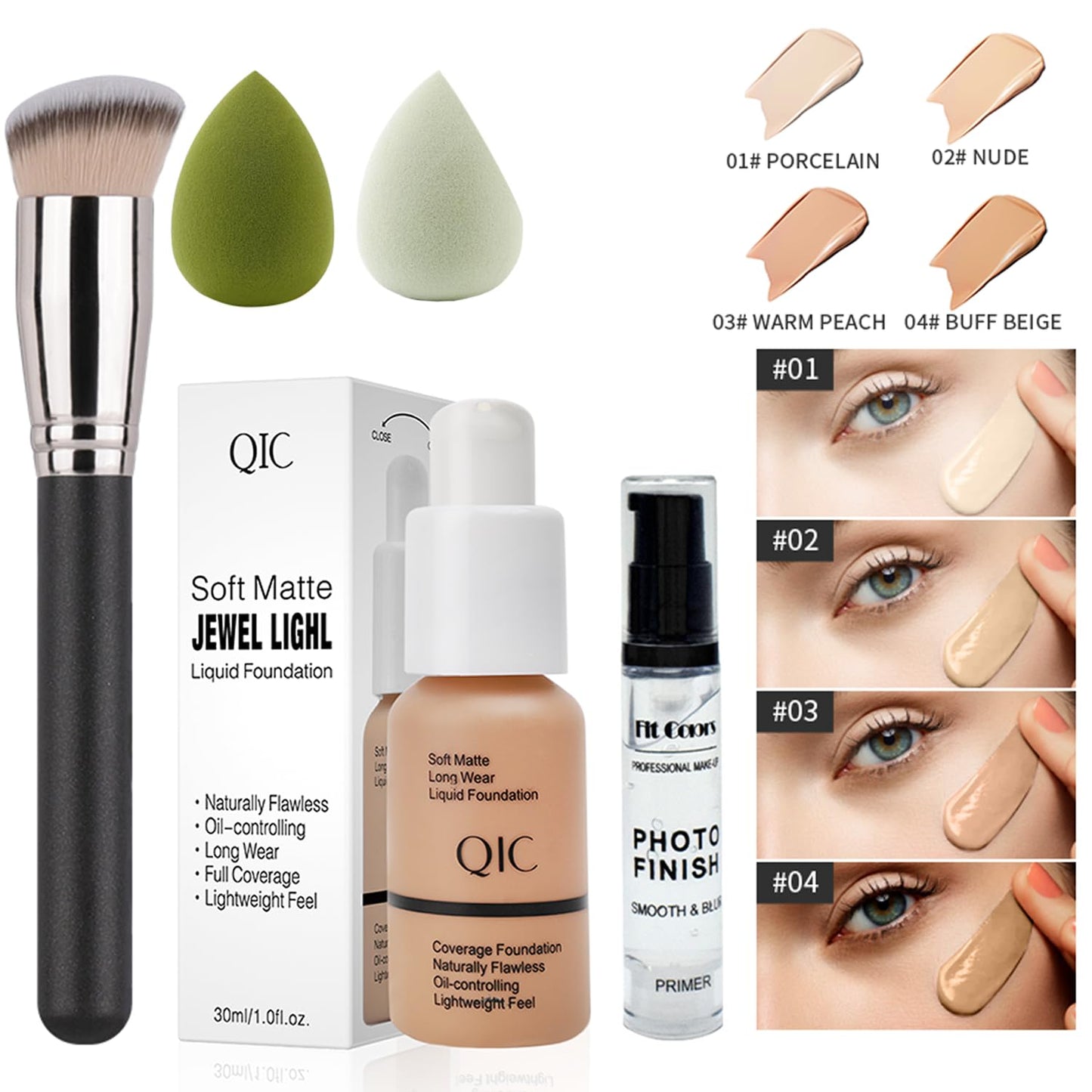 All In One Makeup Kit Full Kit, 3 Pcs Cream Contour Sticks,12 Colors Eyeshadow Palette,Full Coverage Foundation, 6 Colors Lipstick Set, Waterproof Eyeliner and Mascara (101# Porcelain)