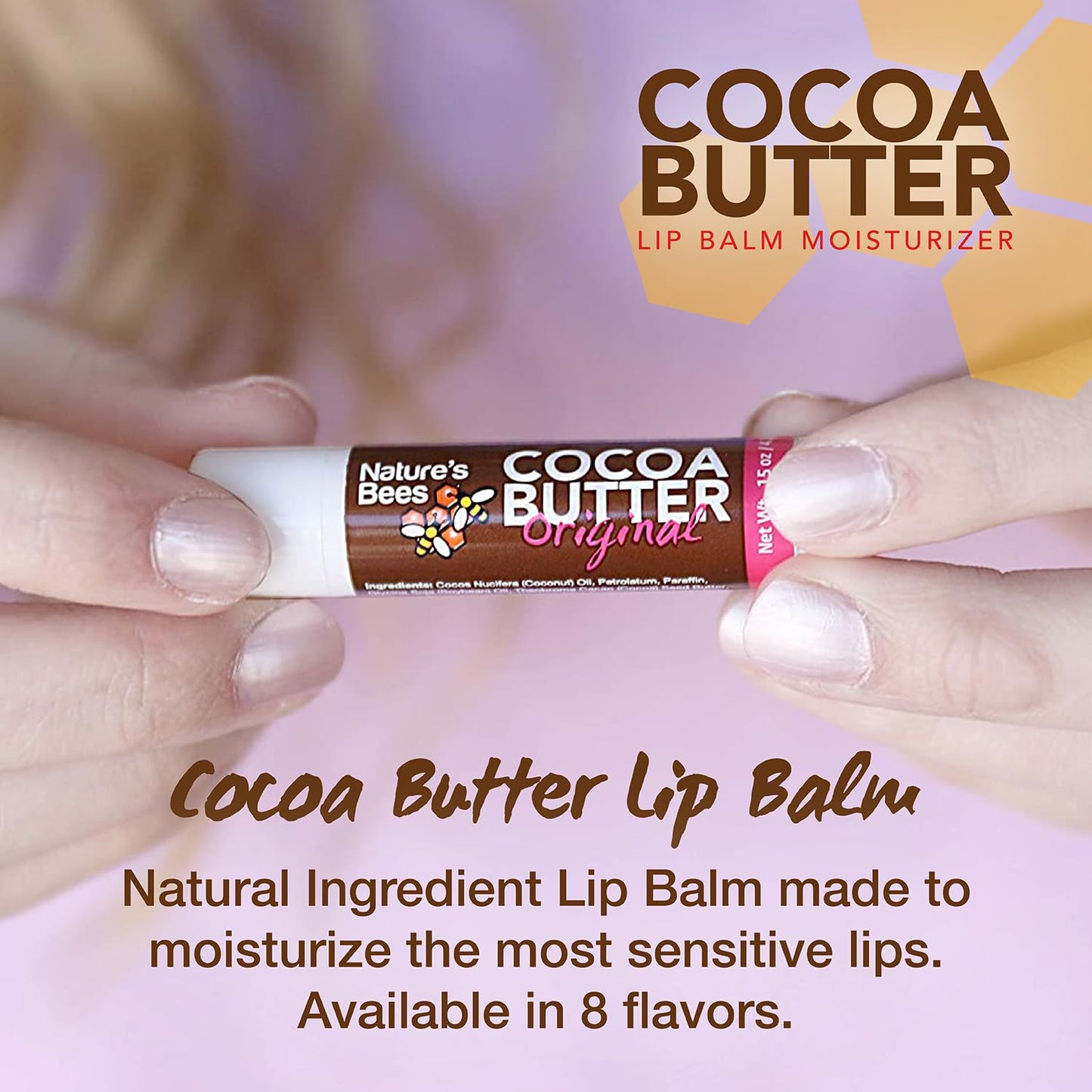 Nature's Bees Cocoa Butter Lip Balm Moisturizer, 24 Pack with 4 Flavors, Original, Shea Butter, Mango Butter, and Olive Oil, Made with Coconut Oil, Beeswax, Vitamin E and Aloe, 0.15 oz