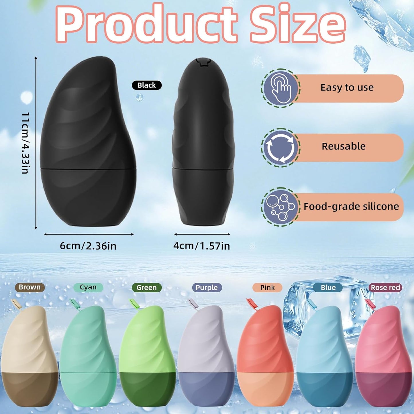 Silicone Facial Ice Cube Roller Massager, Facial Beauty Care Tool, Reusable Face Ice Mold - Brighten Skin, Reduce Puffiness for Face & Eyes (Brown)