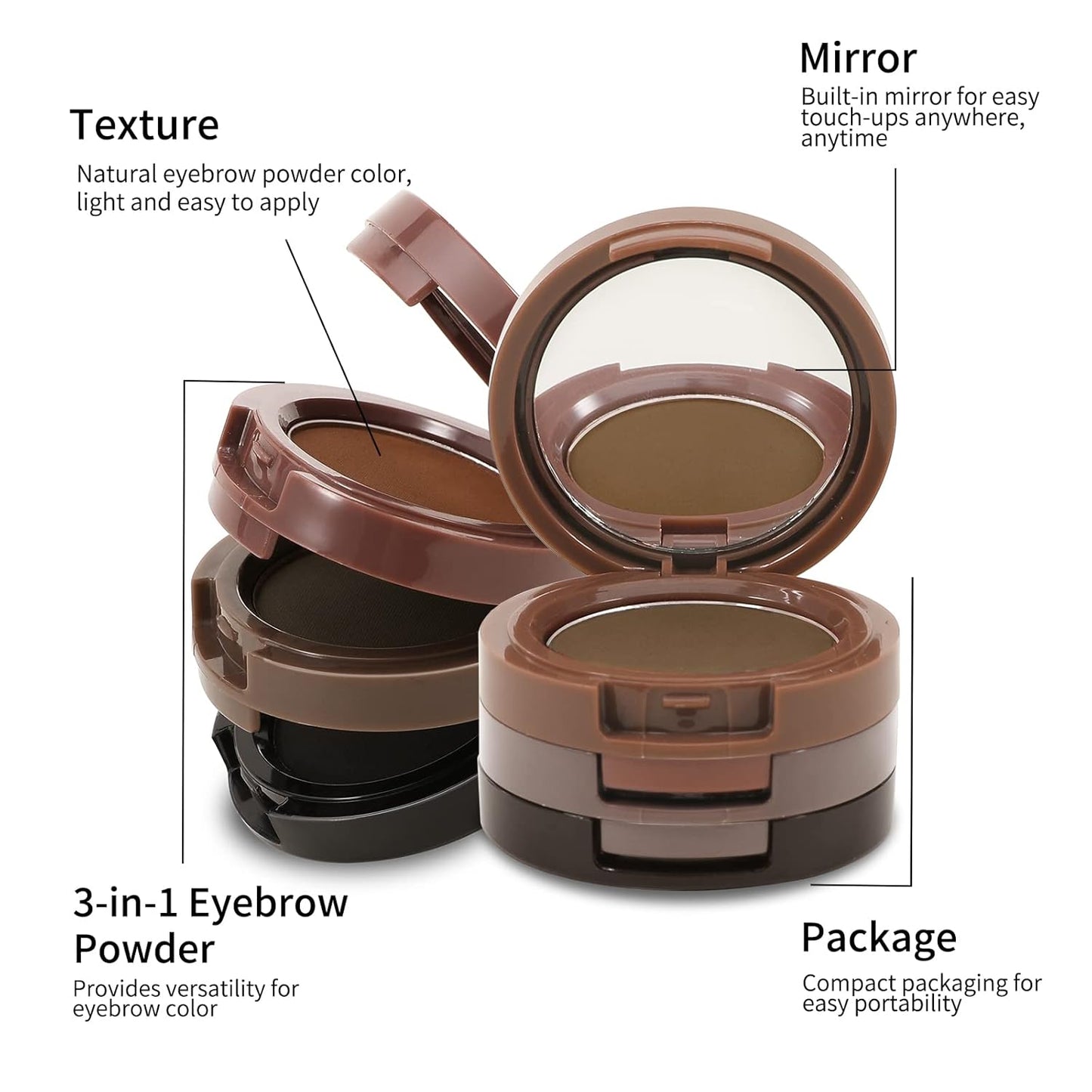 Boobeen 3 Color Eyebrow Powder Palette, Waterproof Eyebrow Makeup, Brow Definer to Shape Perfect Brow