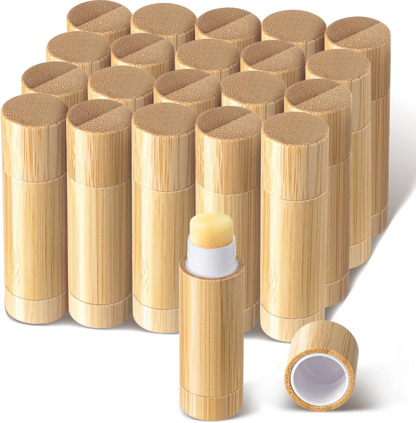 Leinuosen 24 Pcs Bamboo Empty Lipstick Tubes, Refillable 5g Lip Balm Containers with Rotable Plastic Inner for Women Girl DIY Cosmetic Lip Gloss Tubes for Lipstick, Deodorant, Solid Perfume, Makeup
