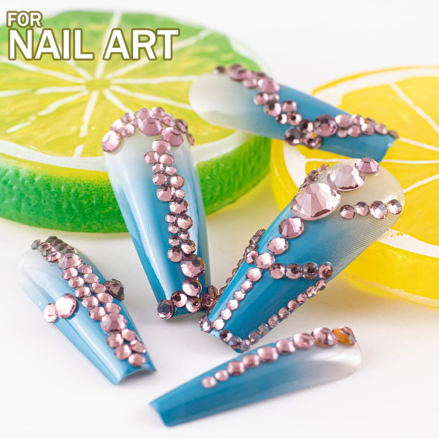 One Pack 2000 Pcs of Flatback Round Pale Purple Rhinestones 6 Sizes (1.5-6 mm) with Nail Art Rhinestone Picker Pencil and Tweezer for DIY and Salon Use