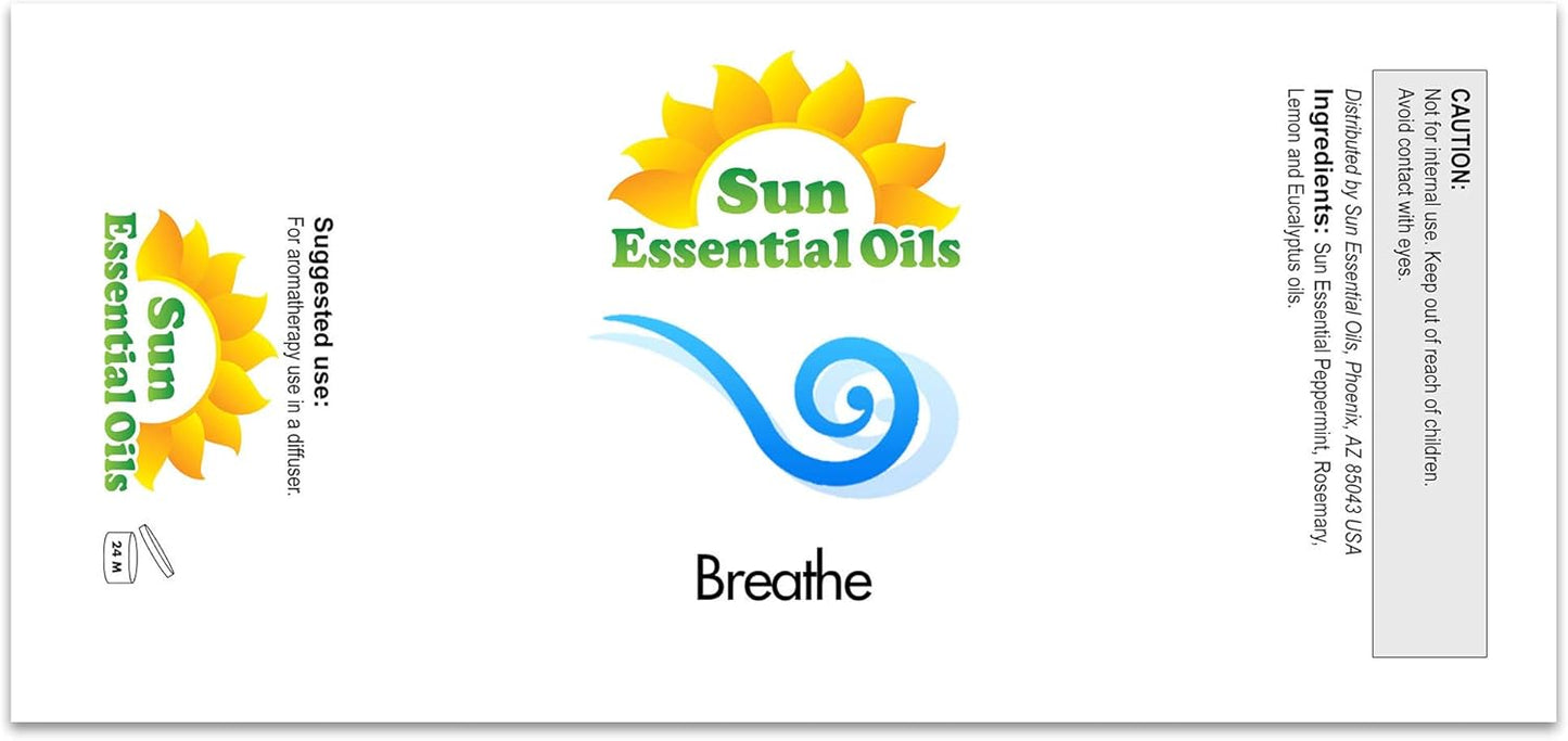 Sun Essential Oils - Breathe Blend Oil (Huge 4 oz Bottle) Breathe Easy Essential Oil for Aromatherpay, Diffusers, Home - 118 ml