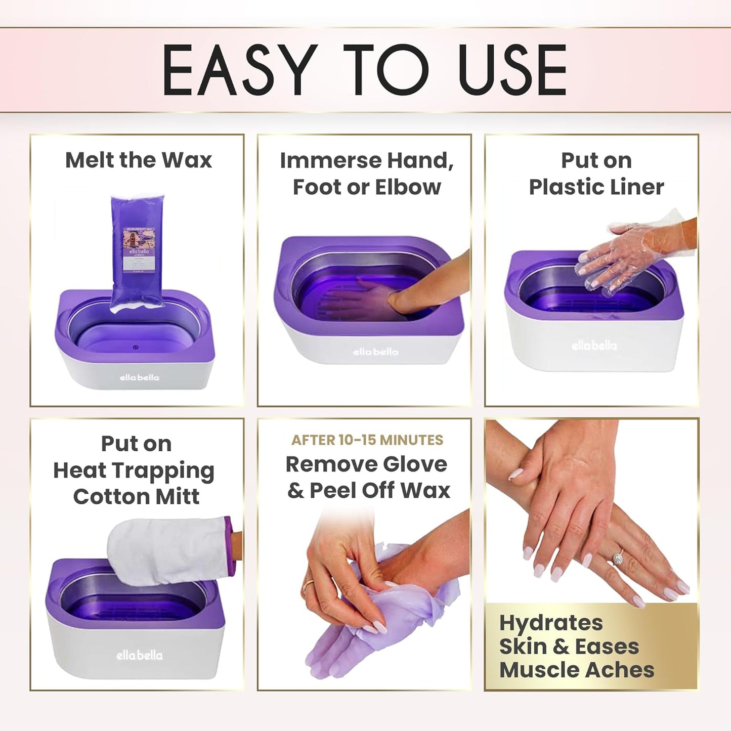 ELLA BELLA® Paraffin Wax Machine for Hand & Feet • Parafin Wax Warmer • Everything in One Kit – Paraffin Wax Refills, Mitts & Booties • Soothing Relief with Parrafin Hot Wax • Home Paraffin Wax Bath