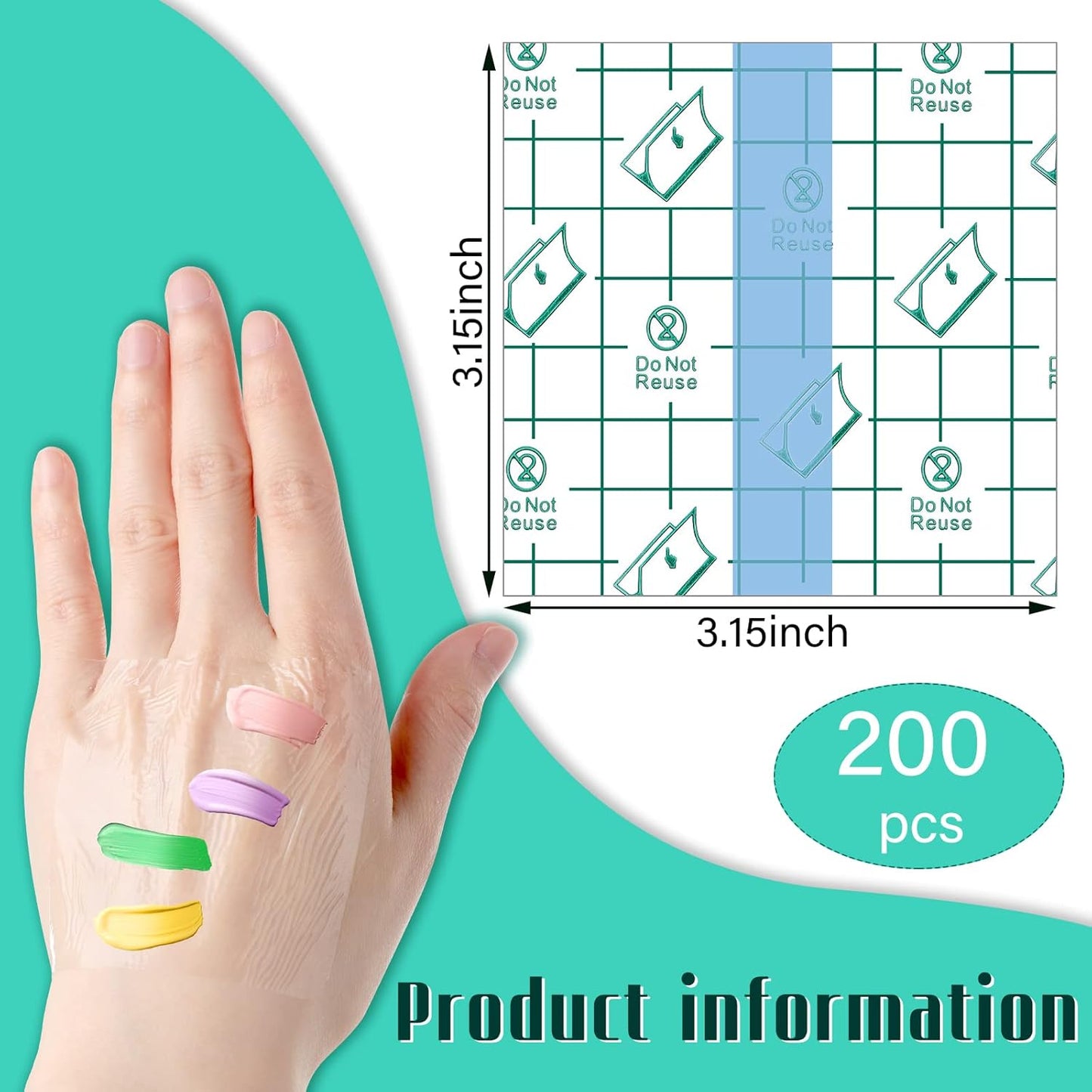 200 Pieces Makeup Hand Palette Single Use Makeup Mixing Palette Disposable Foundation Mixing Tray Adhesive Artist Cosmetic Makeup Palette Waterproof Makeup Tape for Women Girl (3.15 x 3.15 Inch)