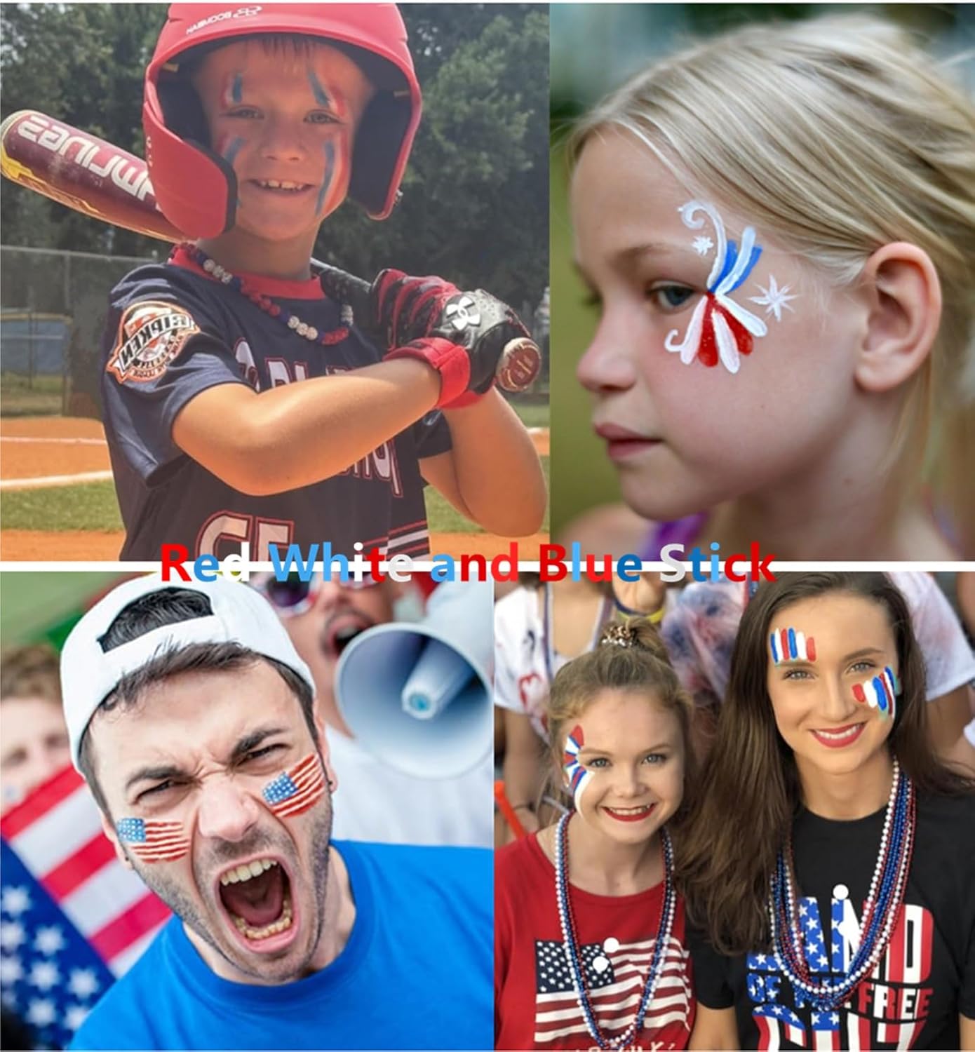 Go Ho 3 Colors Red White and Blue Face Paint Stick-Waterproof Eye Black Face Body Paint Professional Halloween SFX Queen of Hearts,Sally Makeup,Safe Facepaint Nose&Lip Smacking Sticks