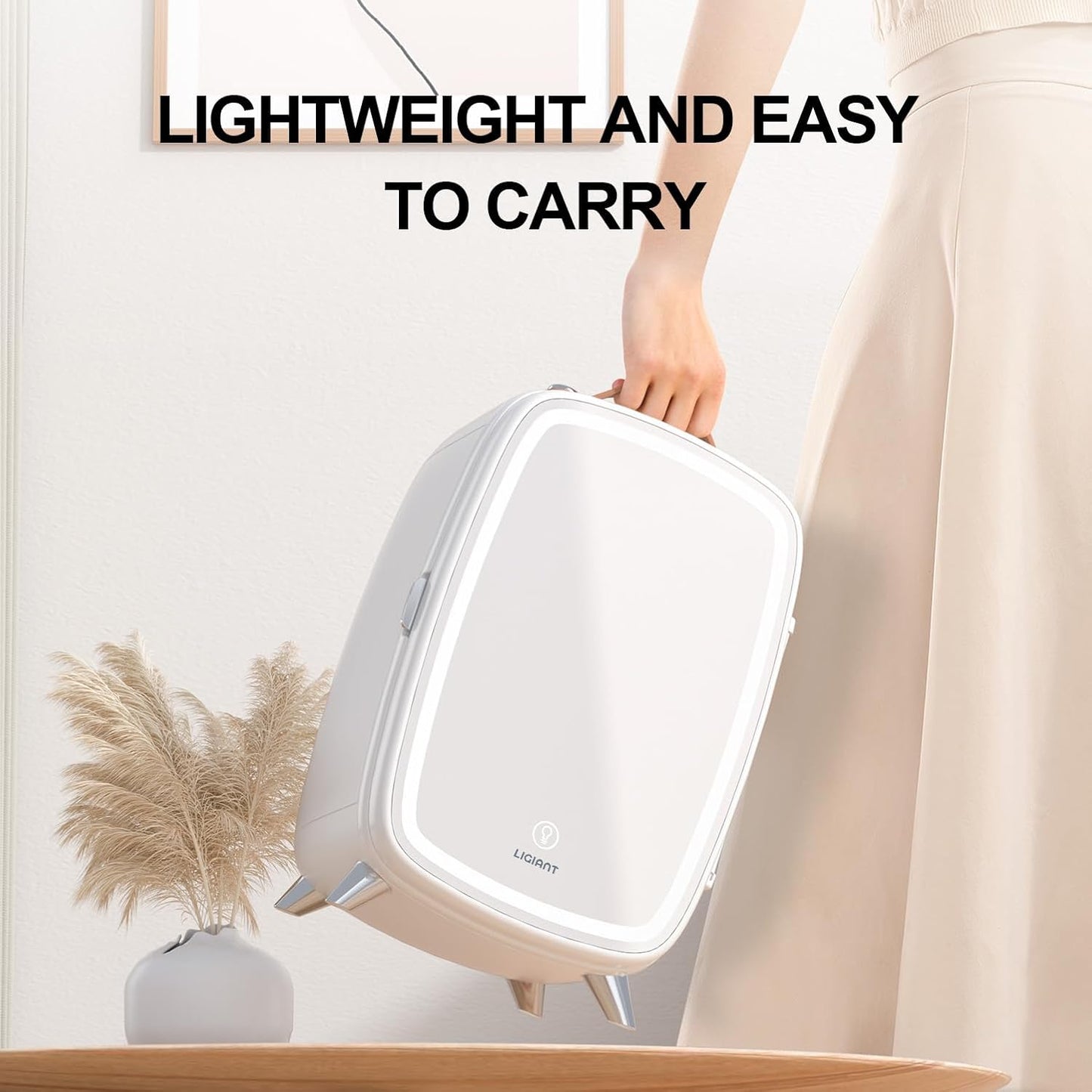 Skincare Fridge, With 3-Level Dimmable LED Light Mirror, Low Noise Beauty Fridge, 6L Large Capacity, Semiconductor Cooling, Portable Design for Multiple Uses - Bedroom, Office, and Travel