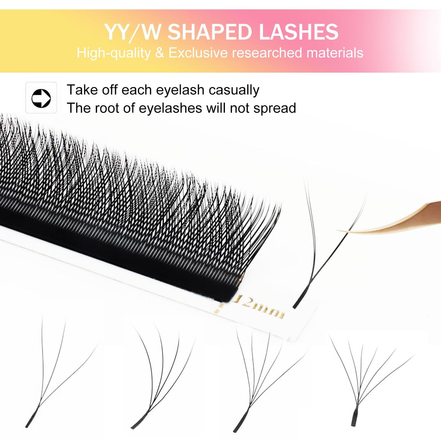 W Lash Extensions Supplies 3D Eyelash Extensions W Shape 0.07mm Thickness D Curl 10mm Premade Fans Easy Fan Lashes Volume Matte Black 12 Rows Crisscross Eye Lashes(W-3D-0.07-D,10mm)