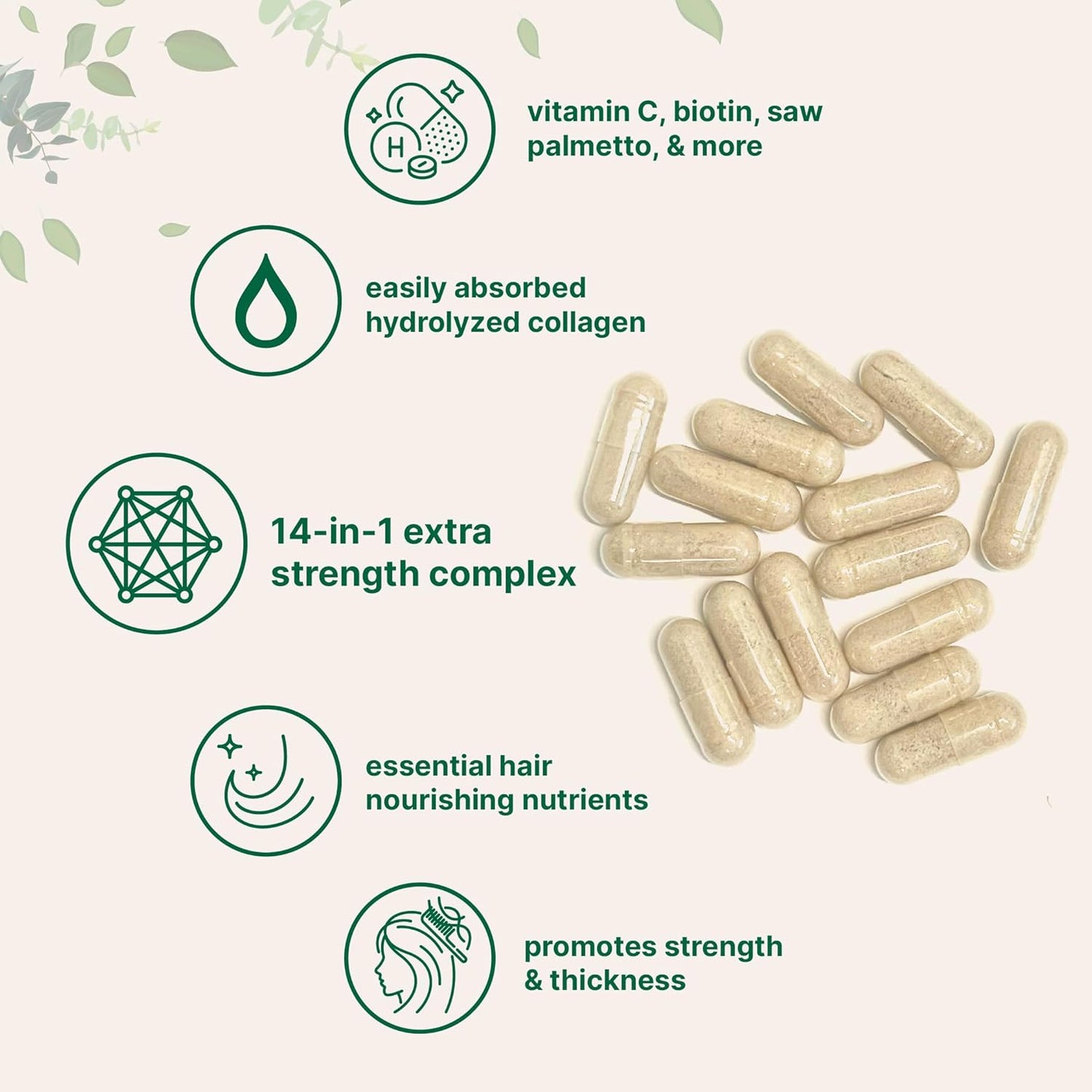 Micro Ingredients Hair Growth Vitamins for Women & Men, 120 Capsules | 14-in-1 Formula with Biotin, Collagen, Keratin, Saw Palmetto & More | Thicker, Fuller, Nourishes Thinning & Loss Hair Support