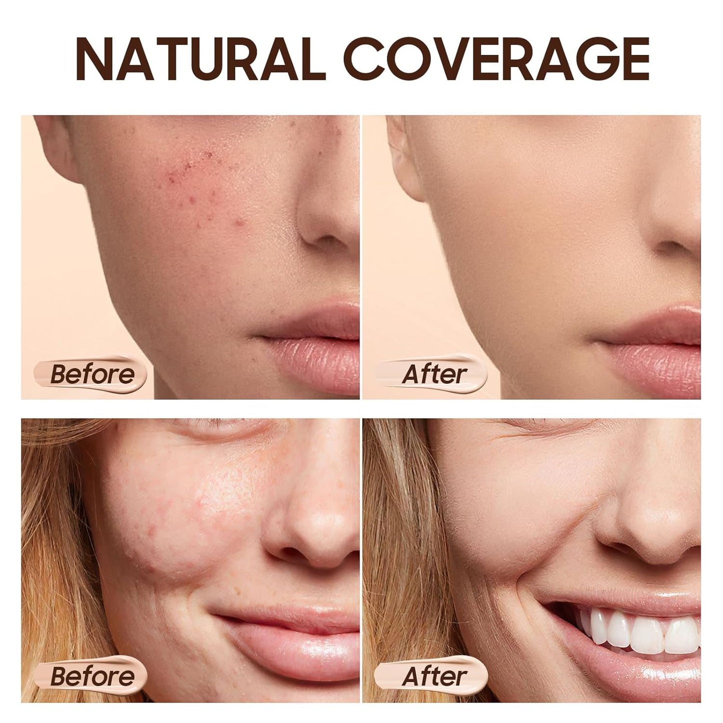 Matte Full Coverage Liquid Foundation - Lightweight & Flawless Oil Control Foundation Makeup, Waterproof and Long-Lasting Skin Foundation Concealer for Dry and Oily Skin, 1 Fl Oz (#103 Warm Peach)