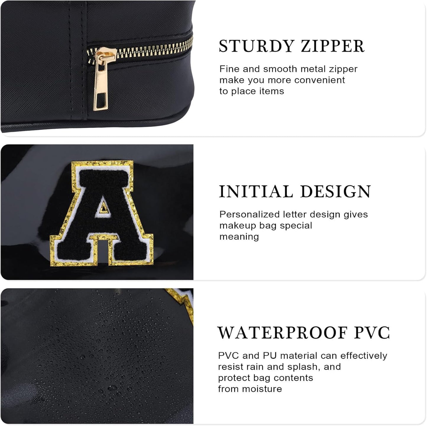 YOOLIFE Travel Clear Makeup Bag Toiletry Bag, Make up Bag Waterproof Toiletry Bags for Women Cosmetic Bag Birthday Gifts for Women Personalized Mother Girlfriend Wife Bridesmaid Gifts Black Letter O