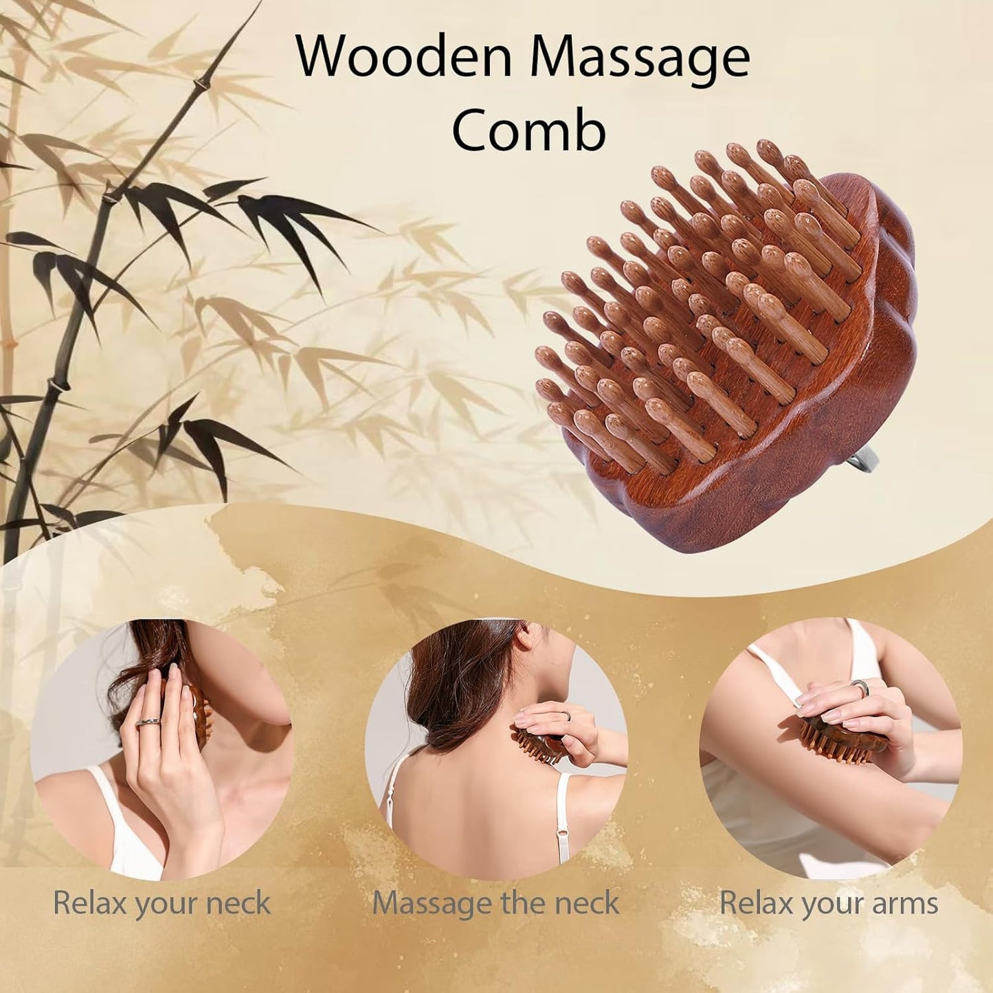 Wooden Scalp Massager for Hair Growth & Detangling - Wide Tooth Wooden Hair Brush with Body Massage Nodes, Stress Relief & Improved Blood Flow