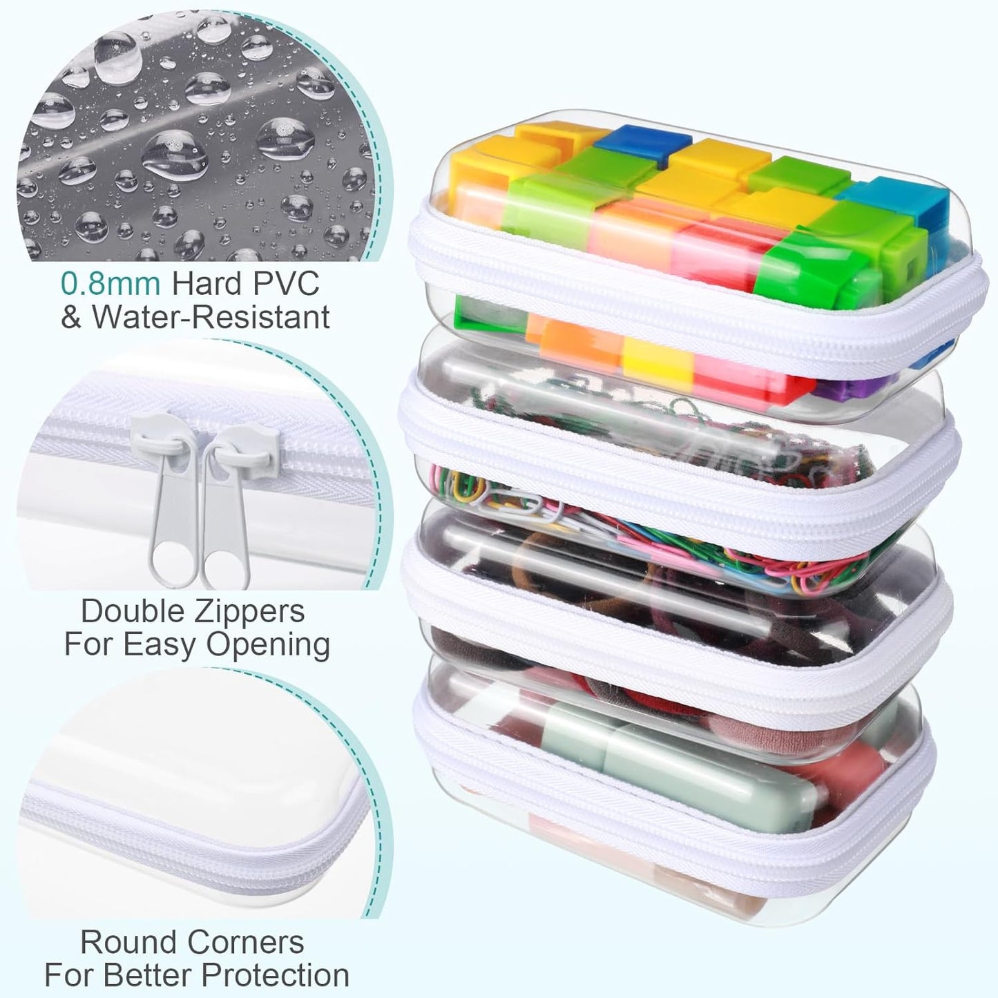 Sanwuta 6 Pcs Clear Hard Zipper Case Pencil Pouches Hard Plastic Zipper Pouches Makeup Bag Transparent Cases for Snacks Plastic Storage Organizer Box for Travel(White,5 x 3 x 2 Inch)
