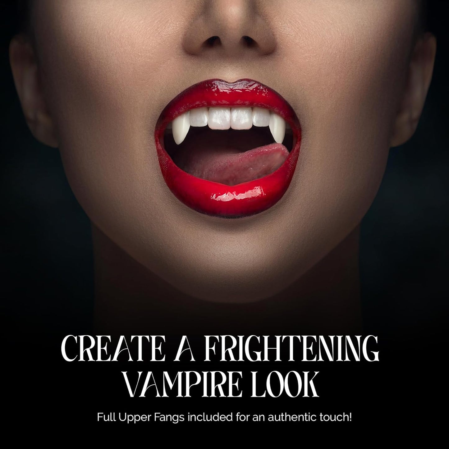 Vampire SFX Makeup Kit - Deluxe Wicked Bite Special Effects Face Makeup with 1/2 Oz. Extra Thick Fake Blood, Black Pencil Liner, Vampire Fangs and Stipple Sponge for Halloween or Stage - Bloody Mary