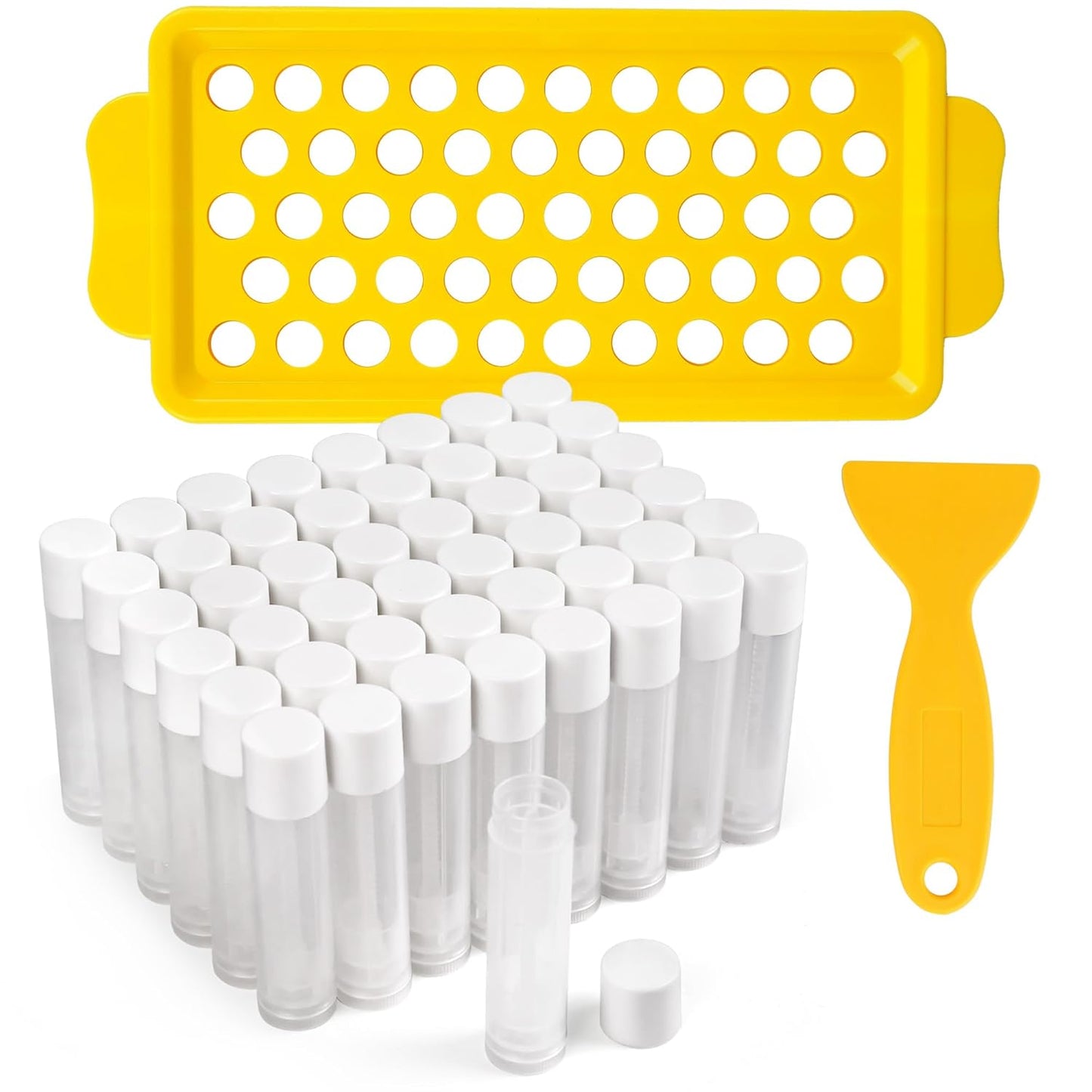 LotFancy Lip Balm Tubes with Filling Tray and Spatula, 50Pcs 5.5ml (3/16 Oz) Clear Lip Balm Containers with White Caps, BPA Free & Leak Free