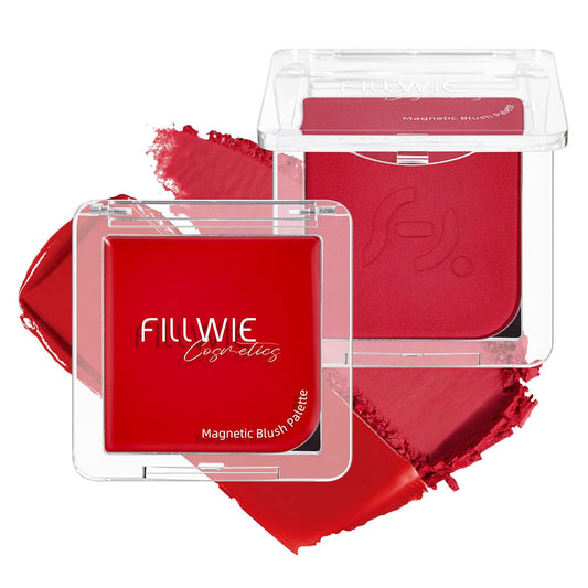 Blush Palette Duo – Cream & Powder Blush Set in Classic Red, Long-Wearing & Moisturizing, Easy to Blend, Radiant Coverage for Cheeks, Eyes & Lips, Magnetic Palette Compatible (2Pack,Merlot Mood)