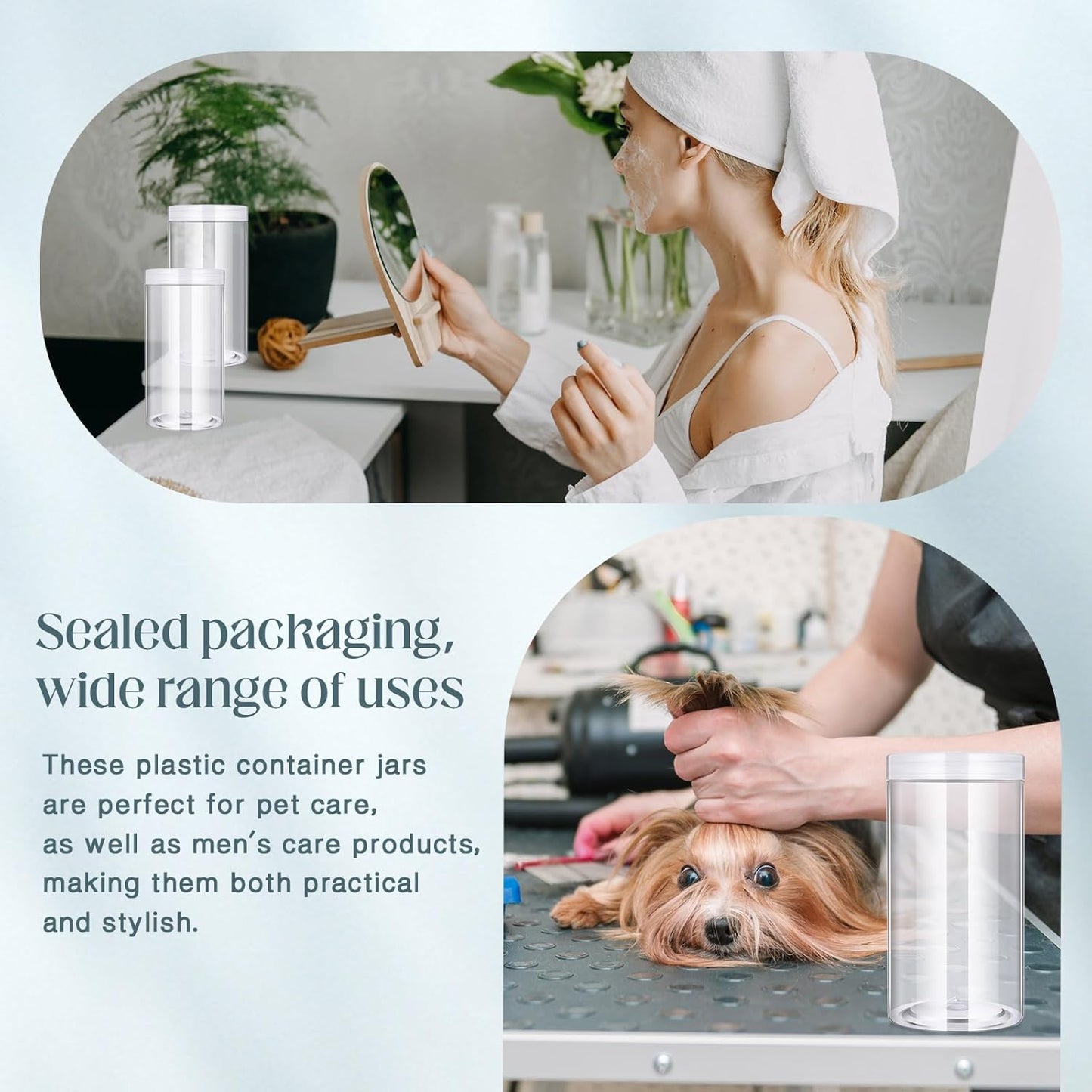 Patelai 4 Pieces Round Wide-mouth Leak Proof Plastic Container Jars with Lids for Travel Storage Makeup Beauty Products Face Creams Oils Salves Ointments DIY Making(32 Ounce,Clear)