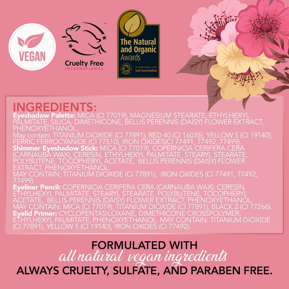 Rachel Couture Get the Look Eye & Lip Makeup Kit with Eyeshadow Palette, Eyeliner Pencil, & Eyelid Primer | Infused with Daisy Extract | Vegan & Cruelty-Free