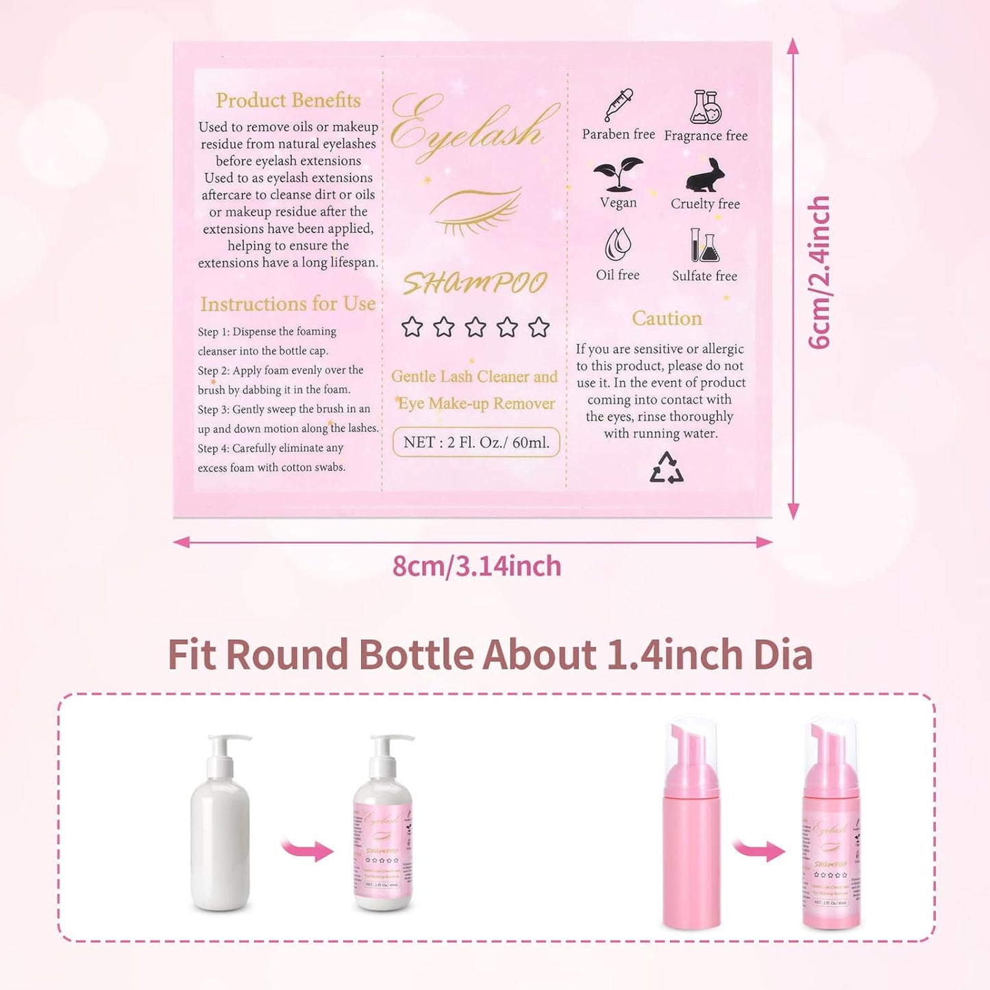 50 Pcs Lash Shampoo Bottle Brushes Set (Pink)