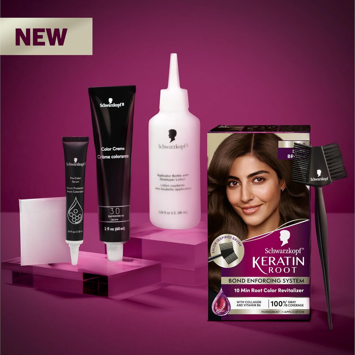 Schwarzkopf Keratin Color Root Permanent Hair Color Kit, Dark Brown, 1 Application - Salon Inspired Permanent Hair Dye, for up to 80% Less Breakage vs Untreated Hair and up to 100% Gray Coverage