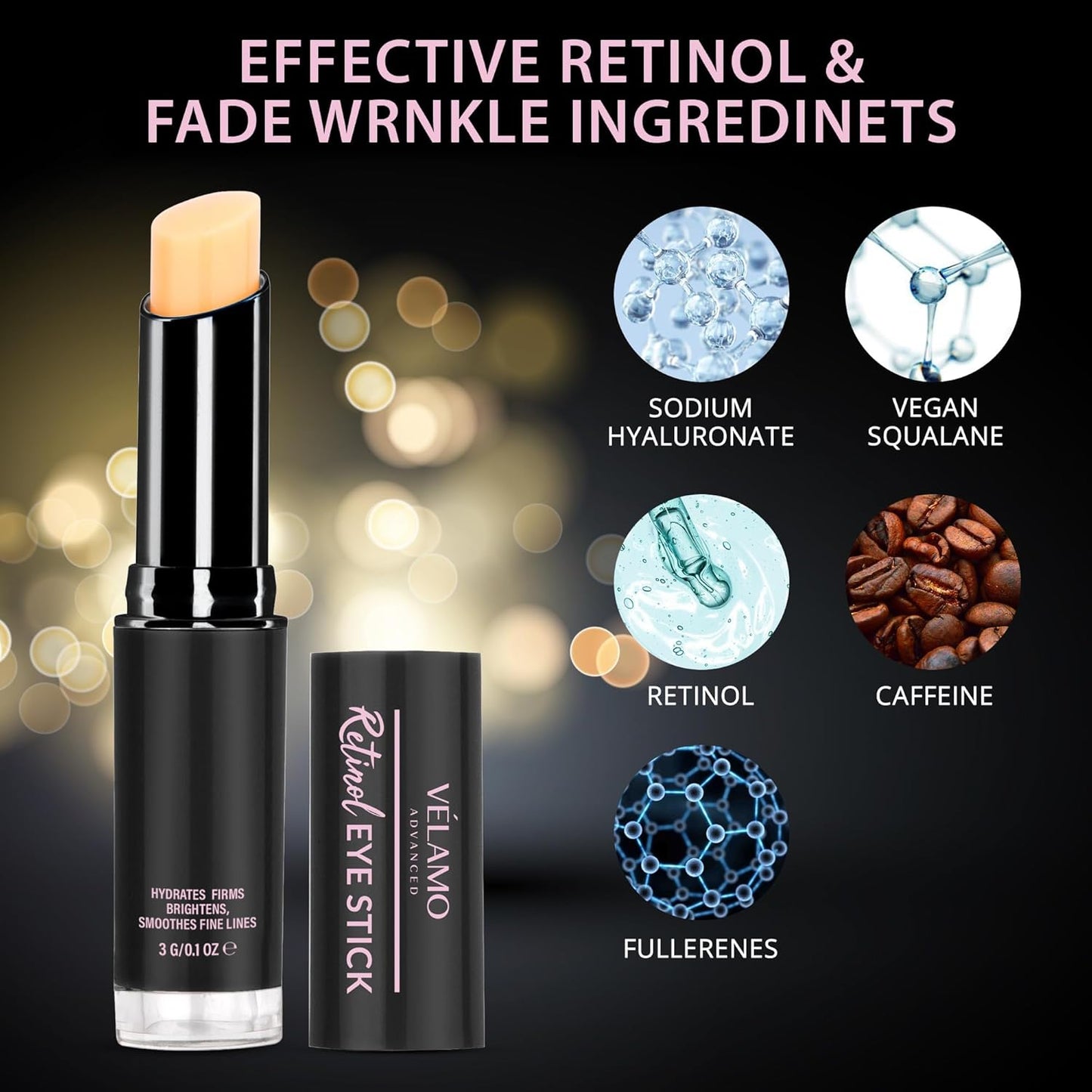Retinol Eye Stick, Retinol Eye Cream for Dark Circles and Puffiness, Caffeine Eye Cream, Visible Results in 3-4 Weeks, Under Eye Cream Anti Aging
