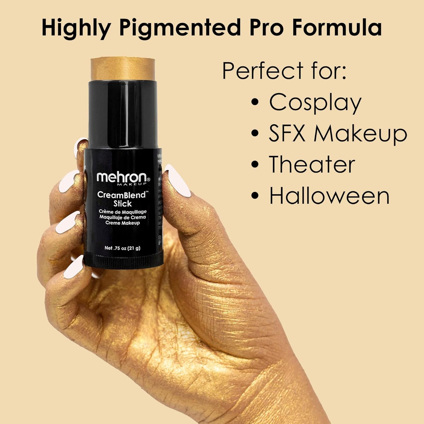 Mehron Makeup CreamBlend Stick | Face Paint, Body Paint, & Foundation Cream Makeup | Body Paint Stick .75 oz (21 g) (Gold)