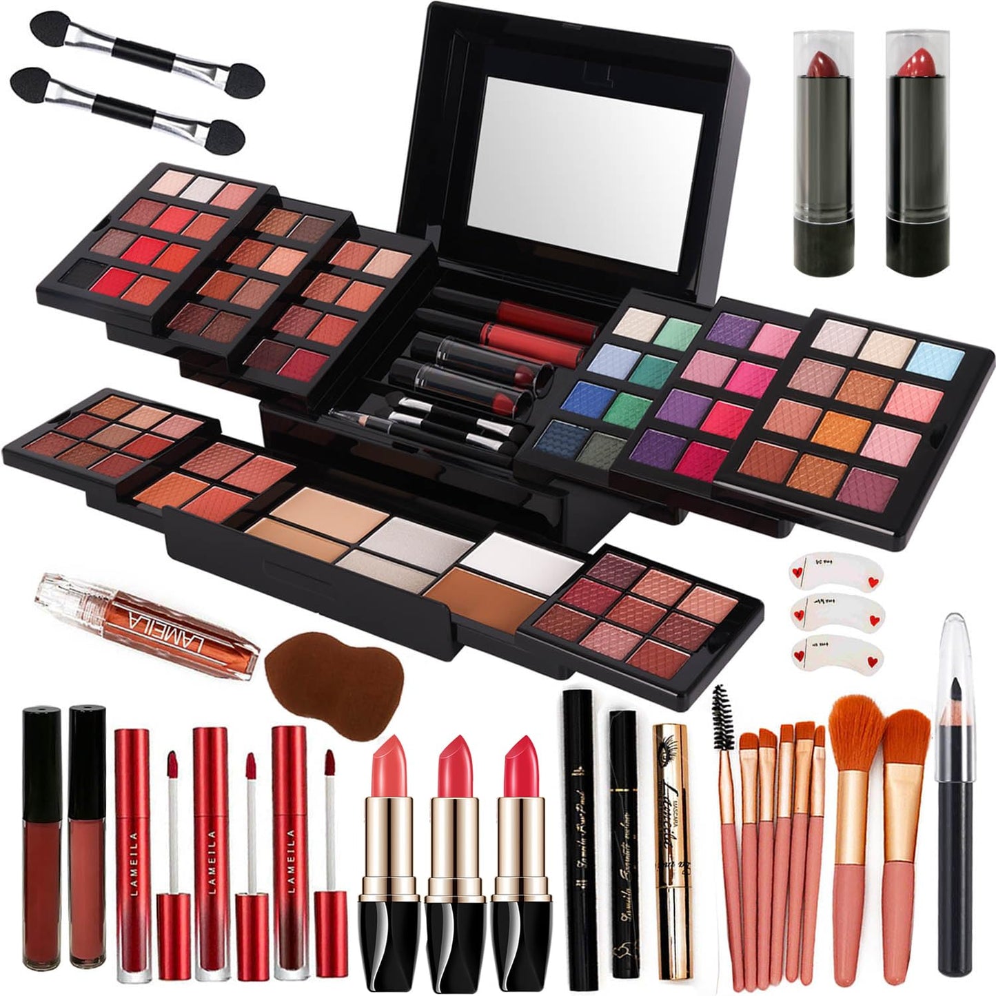 88 Colors Professional Makeup Palette Set Kit Combination, All In One Makeup Gift Set for women Full Kit， include Eyeshadow,Lipstick,Compact Powder,Eyeliner,Concealer（006-Black）