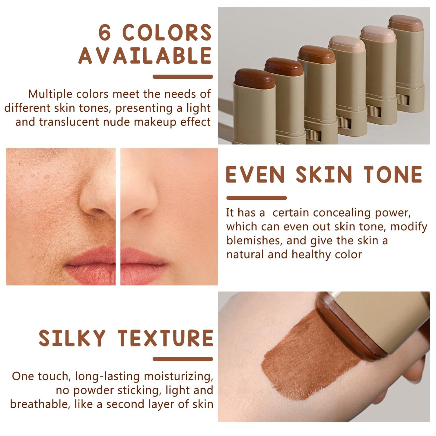 2PCS Foundation Stick Beauty Balm Serum Boosted Skin Tint, Solid Tinted Moisturizing Serum Contour Stick, Natural Fit, Moisturizing ＆ Concealing Foundation Sticks (#02)