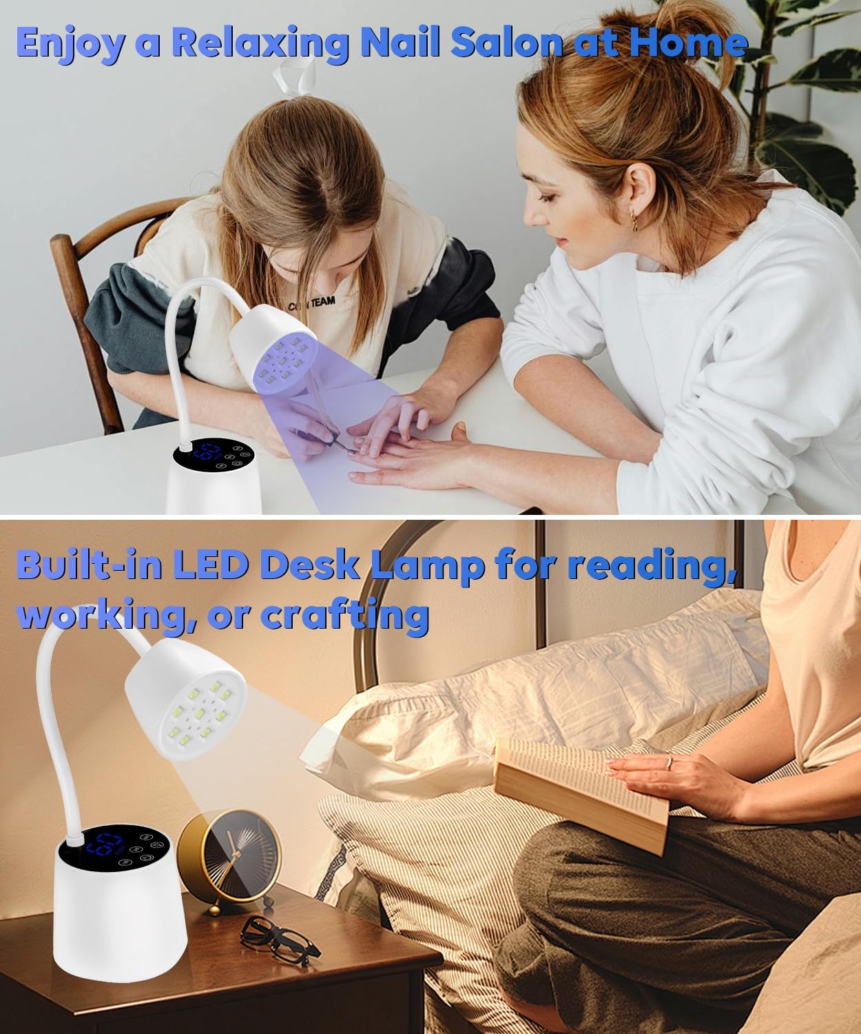 UV Nail Lamp, 2 in 1 UV Light for Gel Nails Curing Polish and Desk Lamp,27W Rechargeable LED Nail Light Nail Dryer with 3 Timers & Auto Sensor, Fast Flash Goosenecks Lamp for Home DIY Manicure-White