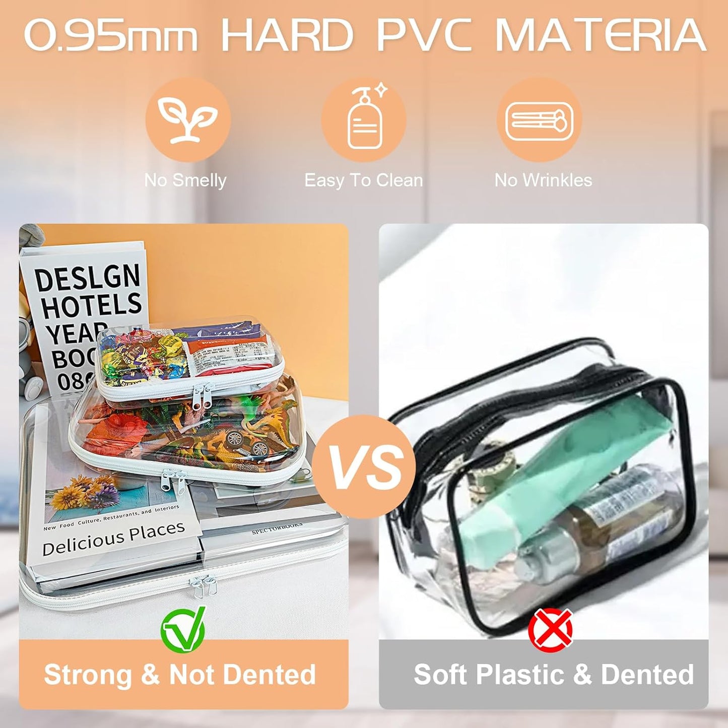 6 Pcs Clear Hard Zipper Case Hard-Sided Premium Storage Case Plastic Clear Hard Shell Zipper Pouch Portable Travel Organizer Box for Travel Building Blocks Puzzles Cosmetics Makeup Supplies (White)