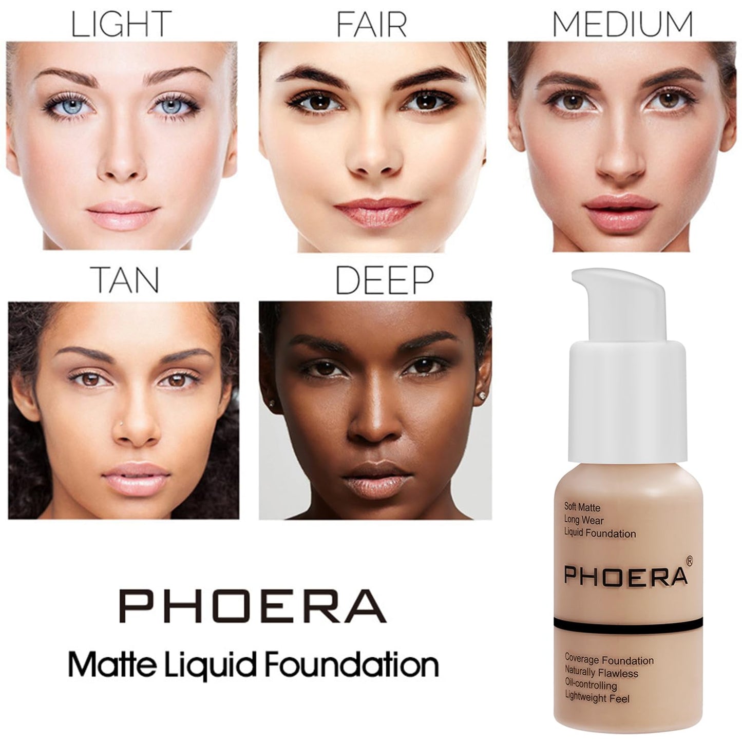 PHOERA Foundation Full Coverage,3Pcs Lip Liner and Lipstick Set Chestnut Nude Brown for Matte Finish, PHOERA Makeup Wrinkles Matte Natural Finish for a Flawless Complexion(105- Sand+Lip SetA)
