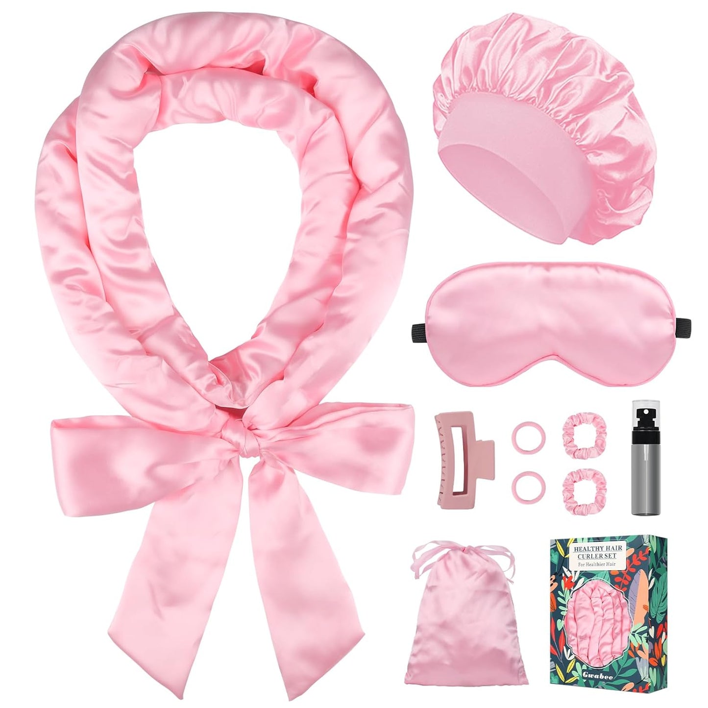 Satin Heatless Curls Overnight Hair Curlers to Sleep In Hair Curler Rollers No Heat Hair Wrap for Curls Headband, 70" Satin Heatless Curling Rod Set for Women Long Waves Hair Volume-Pink 10PCS