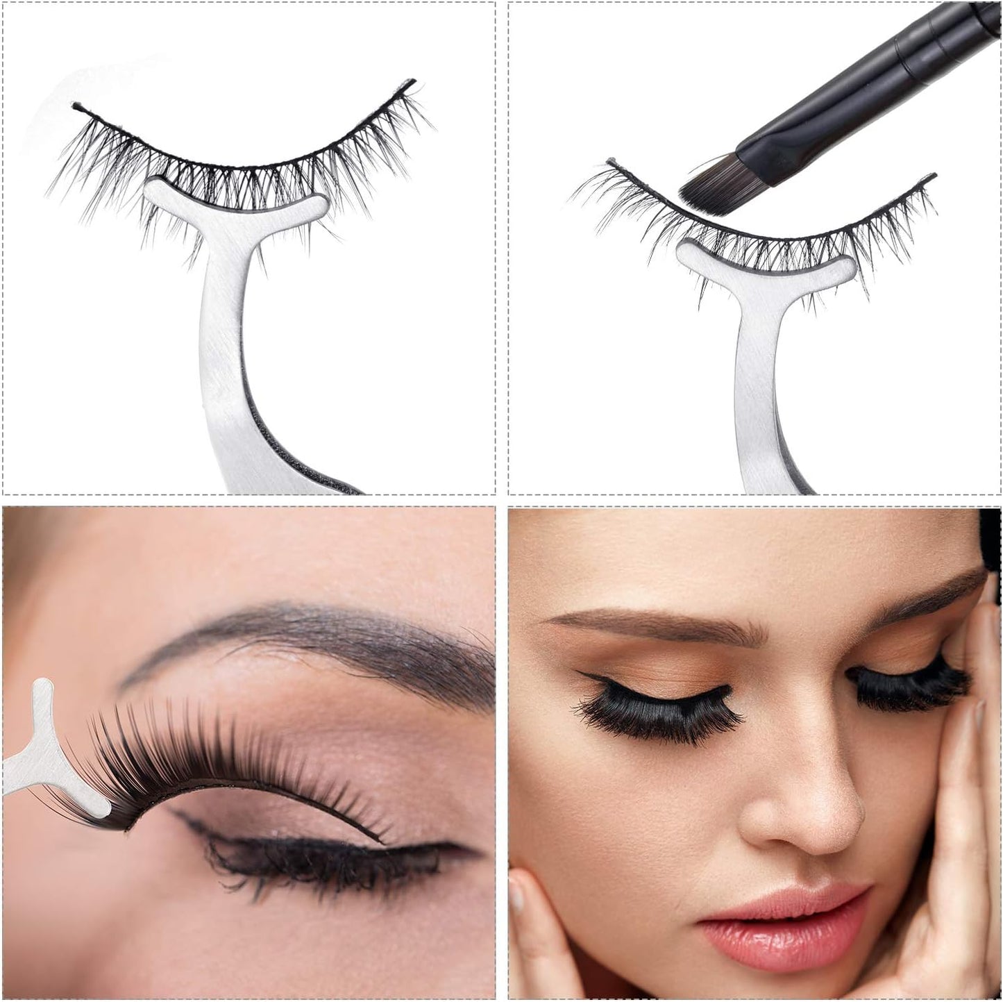 24 Pieces False Eyelashes Applicator Tool Stainless Steel Eyelash Extension Tweezers Remover Clip Tweezers Nipper Eyelash Auxiliary Clip for Women Makeup Application and Removal