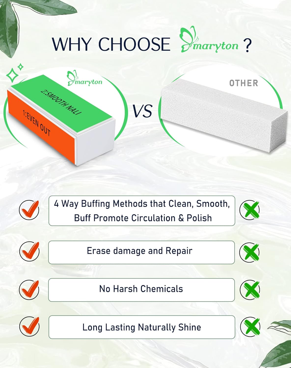 Maryton Professional Nail Buffer Block - Ultimate Shine Nail Buffing Block with 4 Way Buffing Methods, Smooth & Buff & Shine All-in-one Buffer for Optimum Natural Nail Care, 2 Count