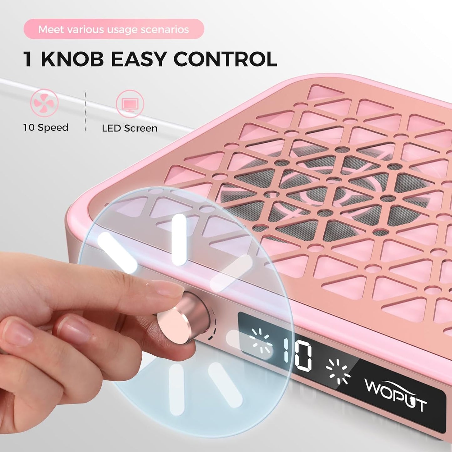 Professional Nail Dust Collector, 1600PA Portable Vacuum Fan Dust Collector with Disposable Filter Paper (30 Pcs) for Nail Polishing & Manicure Pedicure, Low Noise, Nail Salon & Home - Pink