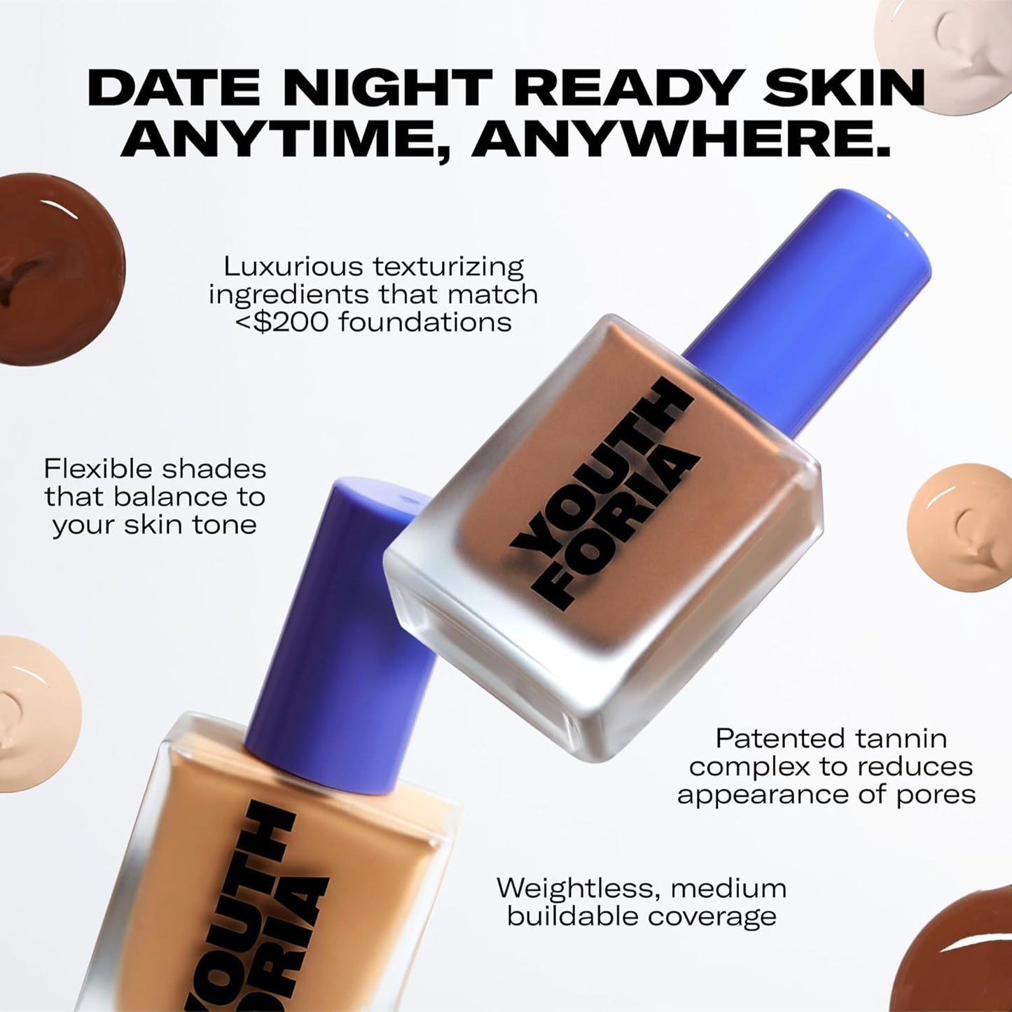 Youthforia Date Night Skin Tint Serum Foundation, Light-Medium Coverage, Hydrating Formula, Vegan & Cruelty-Free, 260 Light Medium - Neutral with Warm Undertones
