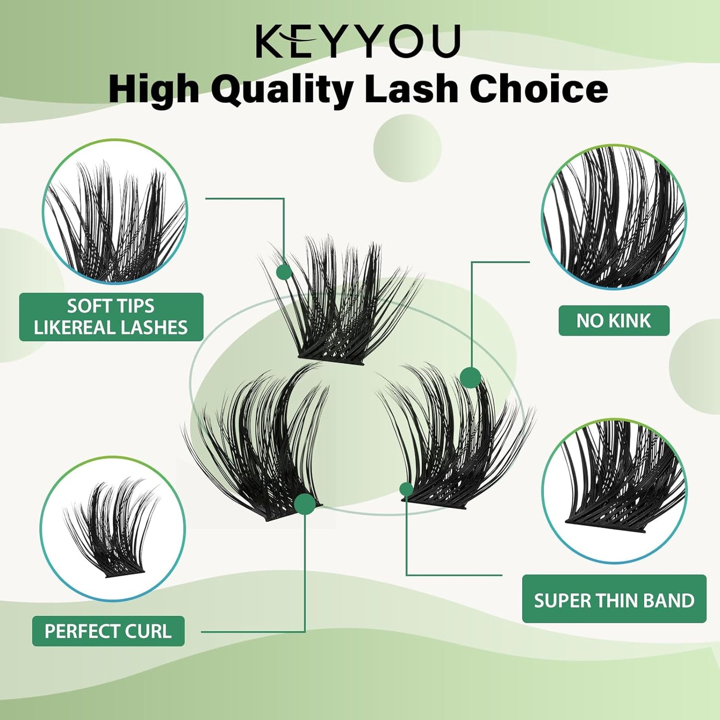 Lash Clusters 96pcs Individual Lashes Y22 D Curl 10mm Eyelash Clusters KEYYOU Volume Wispy Lash Extension Soft&Comfortable Easy DIY at Home(Y22,D-10mm)