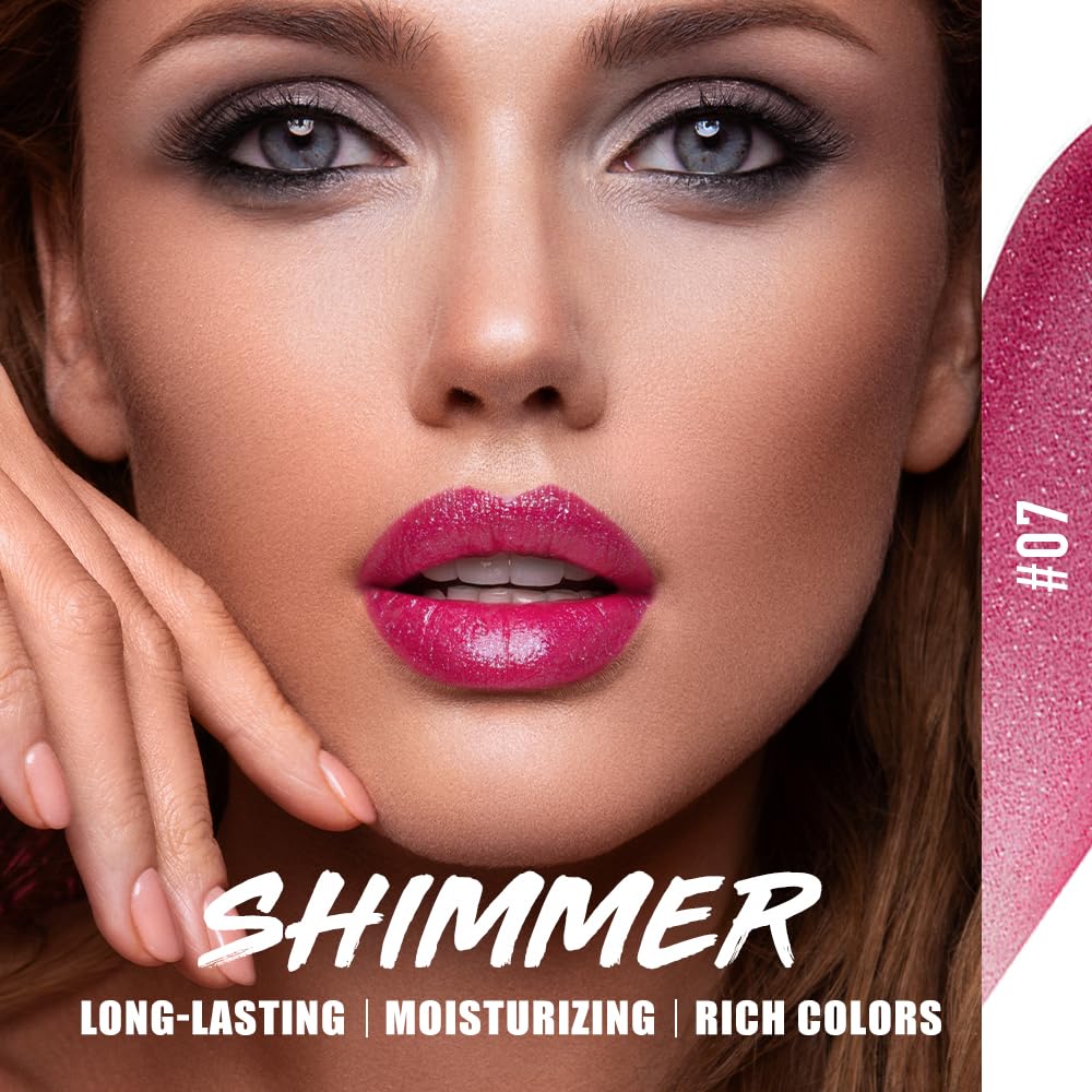 Jolilab 2Pcs Sparkling Lipstick Lip Gloss Long Lasting Waterproof Moisturizer Lip Balm Glitter Shimmer Metallic Lipstick, Diamond Shiny Bold Glow Goth Lipstick for Women Girls,Non-sticky(07+08