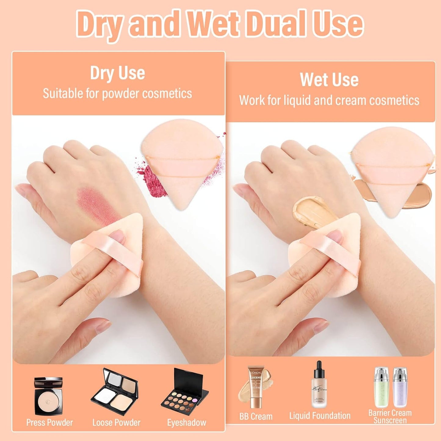 Thrilez 20pcs Triangle Powder Puff, Loose Powder Puffs Makeup Puff for Face Powder, Setting Powder Puff for Make Up, Face Puff Pads for Press Powder, Sponge Powder Applicator for Face and Eye (Beige)