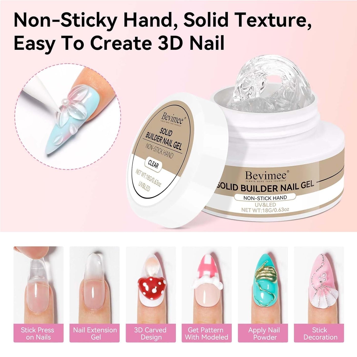 18g Solid Builder Gel for Nails 15g 3D Nail Sculpting Gel for Nail Art, Clear Non-Stick Hand For Modeling, Sculpture, Nails Extension UV/Led Manicure DIY At Hom