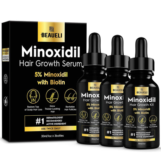 5% Minoxidil Hair Growth for Men and Women: Extra Strength Minoxidil Regrowth Treatment Serum for Thinning Hair Loss to Grow Thicker Fuller Faster 30ml 3Bottles