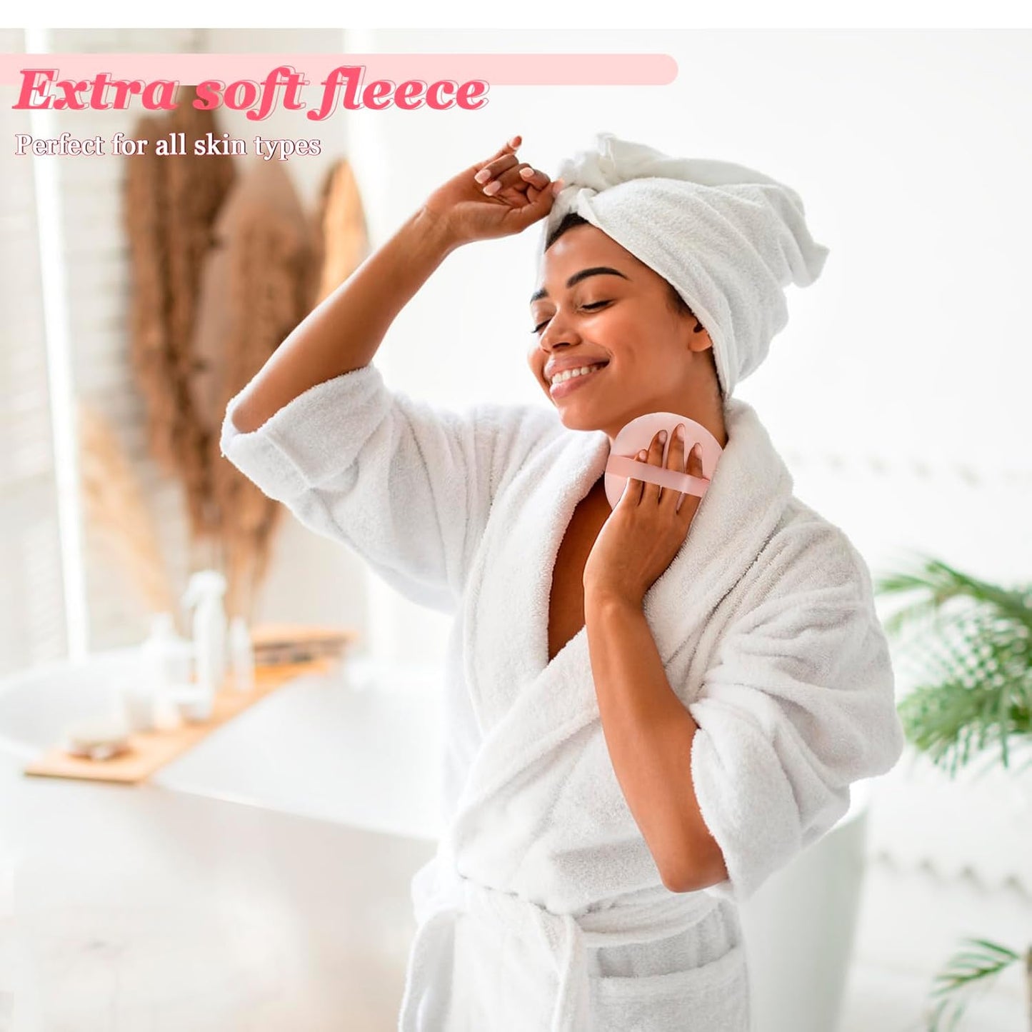 2Pcs Extra Large Body Powder Puff & Luxury 6" Glass Jar Dusting Powder Container with Puff for Women Bath Powder Puffs Perfect for Talcum or Loose Powder (Beige 6" Only Puff)